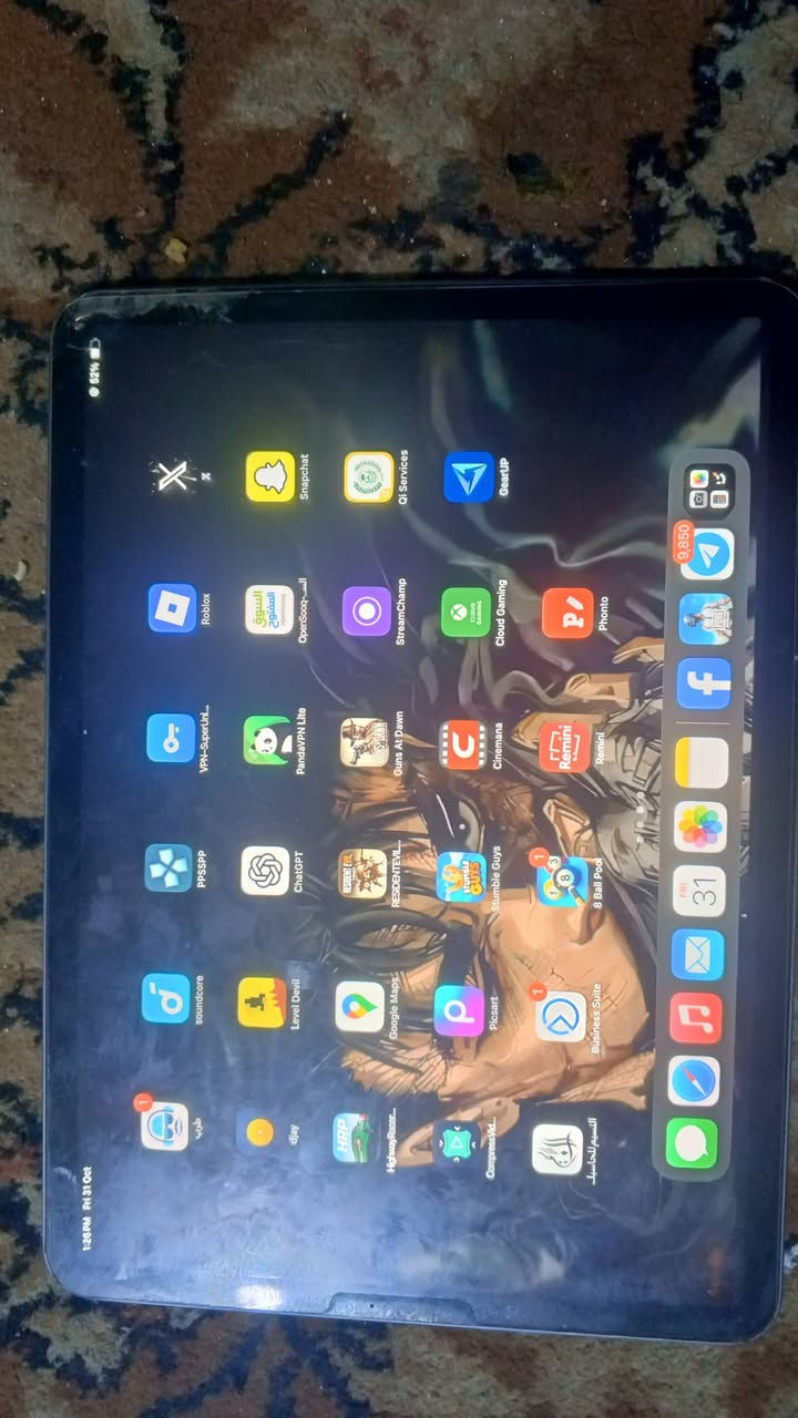 ايباد برو 2021 معالج m1 ذاكرة 256 للبيع سعر 320 وبي مجال رقمي *********** واتساب او ماسنجر ملاحضة بي فطر بالشاشة بس مامأثر ع اللمس والالوان
