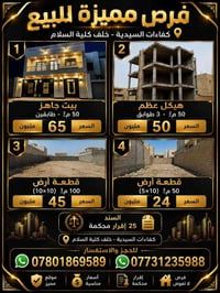 🏡 فرص مميزة للبيع – كفاءات السيدية / خلف كلية السلام 🏡 🔹 بيت جاهز – 50...