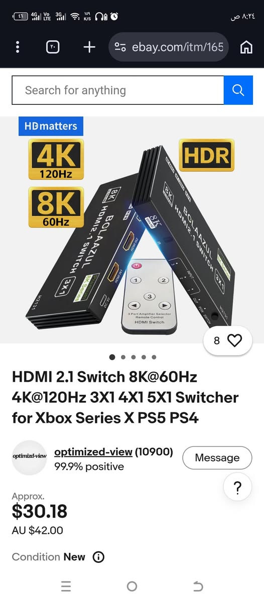15 الف على أول تم
موزع HDMI 8k


**إذا كنت صاحب هذا الإعلان وتريد حذفه لأي سبب، رجاءا أرسل رسالة إلى الدعم الفني**