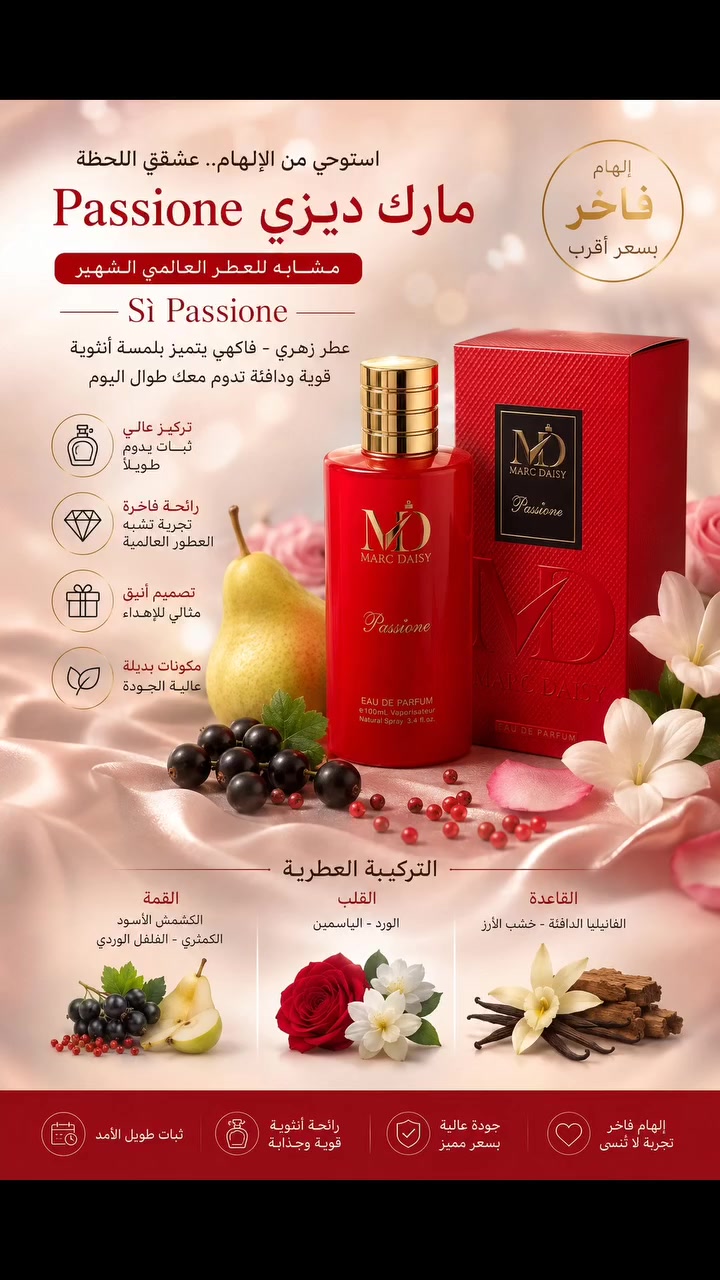 عطر من مارك ديزي 
بمكوناته البديلة  مشابهة للعطر العالمي الشهير Sì Passione

عطر زهري - فاكهي يتميز بلمسة أنثوية قوية ودافئة 
ينفتح برائحة الكشمش الأسود والكمثرى مع الفلفل الوردي، رائحة الورد والياسمين، وتستقر في القاعدة على الفانيليا الدافئة وخشب الأرز

سعر القطعة ⬅️ 15 الف
#عطور_نسائيه #عطر_نسائي #بغداد_بصرة_موصل_كربلاء_اربيل_نجف_الكوت_السماوة_تكريت_ديالى_حلة_نجف_الانبار_ديوانية #العراق #مارك_ديزي


**إذا كنت صاحب هذا الإعلان وتريد حذفه لأي سبب، رجاءا أرسل رسالة إلى الدعم الفني**