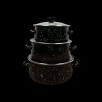 سيت قدور إيناميل • أغطية زجاجية • ٢٠سم/١٨سم/١٦سم