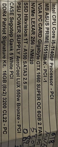 Processor Intel Core i5 11400F Ram 16 GB DDR4 (2×8)  Motherboard ASUS ...