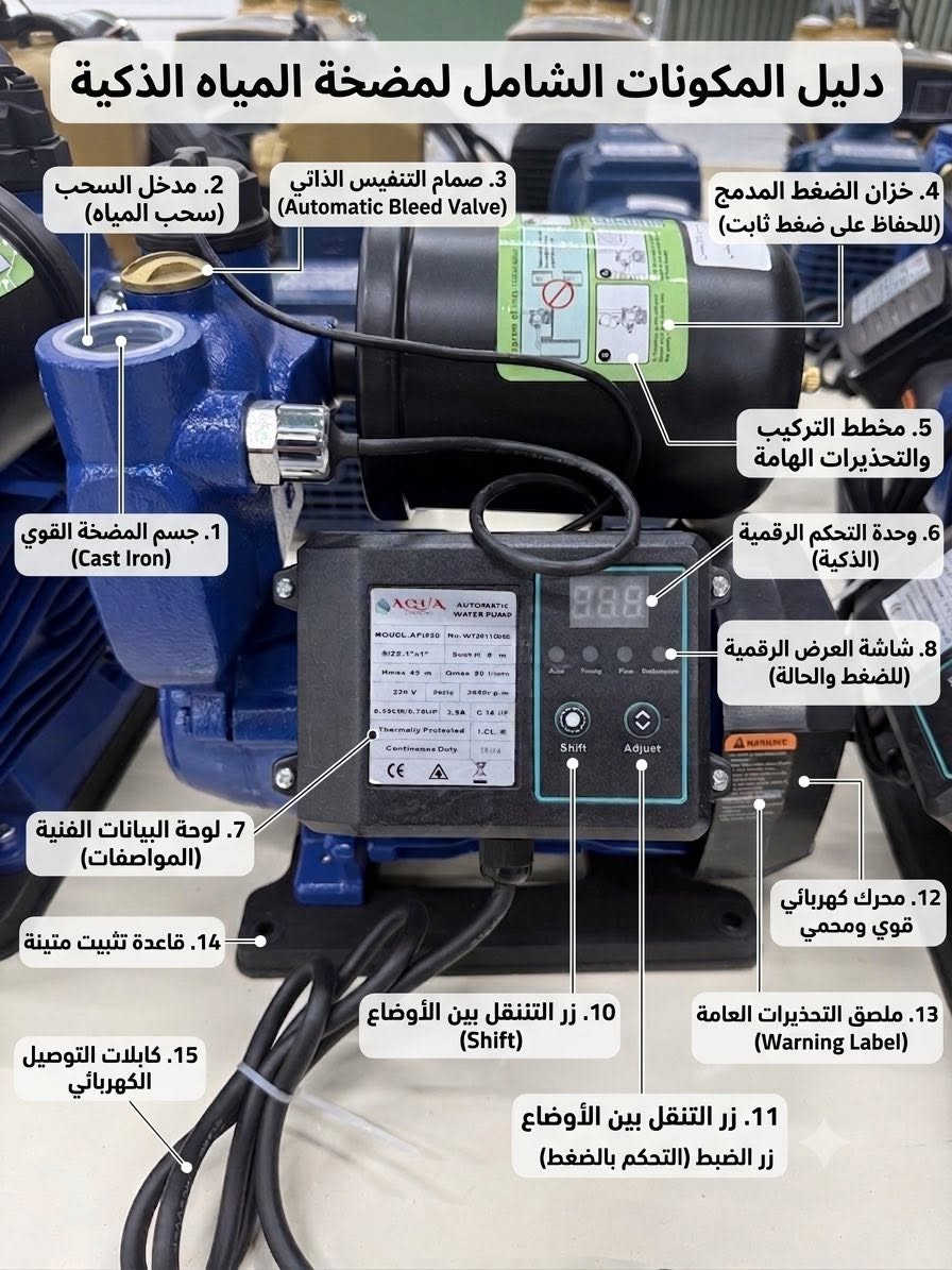 تعبت من ضعف المي؟ شركة إيفا بلس جابتلك الحل الأحدث والأقوى! 🏠✨
مضخة AQUA Master الذكية، تضمنلك ضغط مي ثابت ومستقر لكل البيت:
 شاشة رقمية: تحكم دقيق ومباشر بلمسة زر.
 حماية ذكية: تفصل تلقائياً عند انقطاع المي لحماية المحرك.
 أداء هادئ: محرك قوي وموفر للطاقة بتشغيل صامت.
 متانة عالية: هيكل مصمم لمقاومة أقسى ظروف العمل.
💼 الوكيل الحصري في كربلاء: شركة إيفا بلس
📍 العنوان: كربلاء المقدسة - حي الموظفين - شارع الحوانيت - مجاور مكتبة القبس.
📞 للحجز والاستفسار: *********** - ***********.
#إيفا_بلس #أكوا_ماستر #مضخات_ذكية #كربلاء #مضخة_مياه
