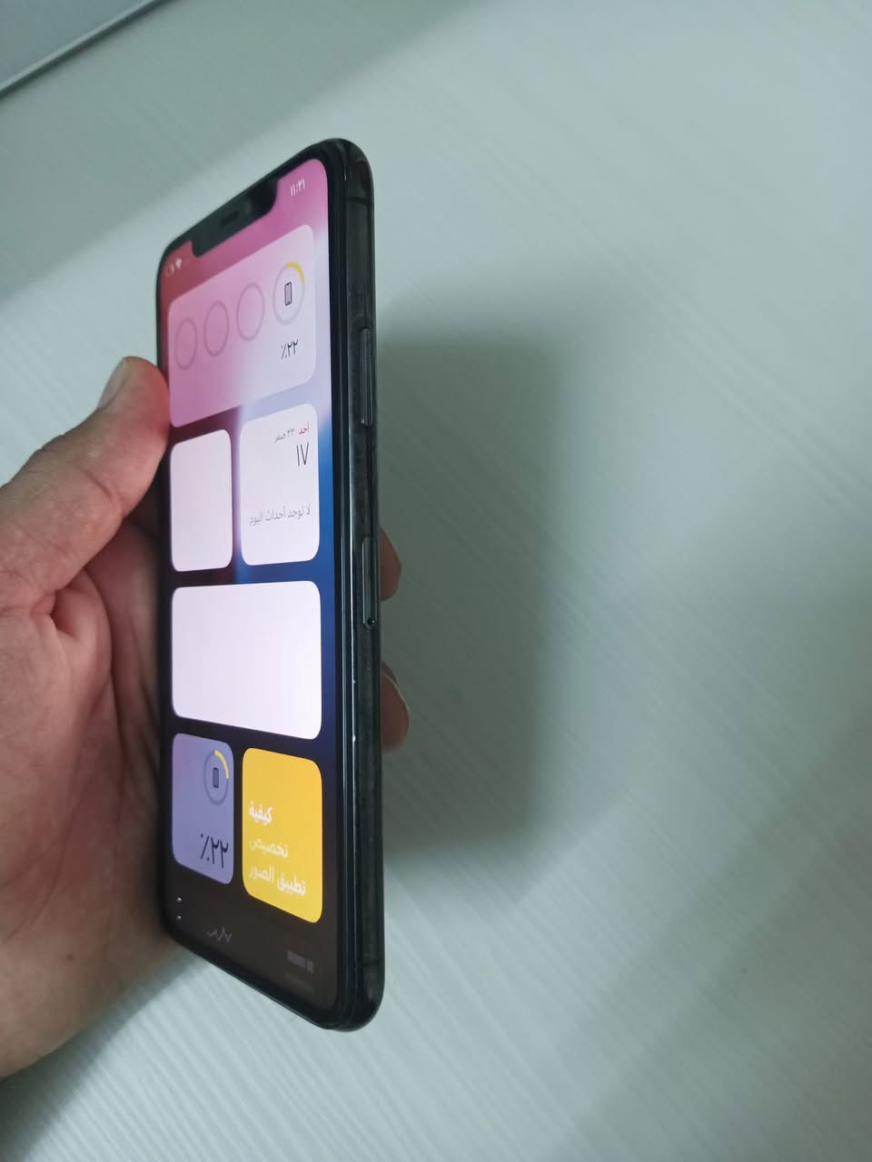 Mobile 11 pro Max
‏البطارية 89 
تك سيم كارت 
‏صار أسبوع من اشتريته ما أعرف استخدمه 
‏سعره 450
‏***********
