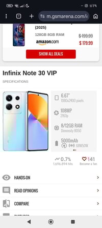 انفنكس نوت 30 vip سعره 120 وبي مجال قليل ذاكره 256 عشوائيه 8 معالج 805...