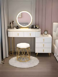 ميز تواليت خشب • مراية LED • ١٤٠×٤٠×١٢٥سم