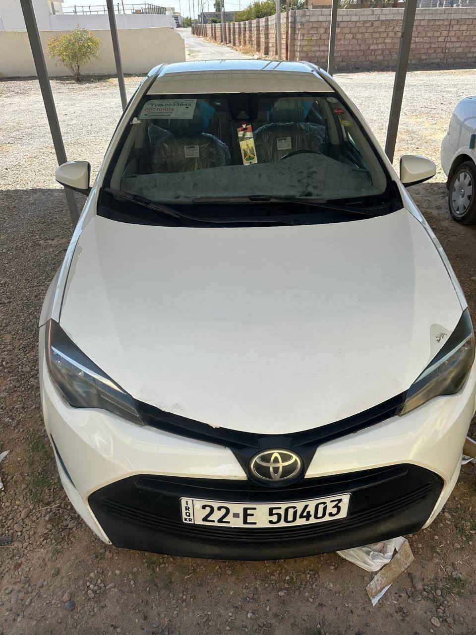 السلام عليكم 
للبيع 
كورلا موديل 2017 مواصفات LE رقم اربيل دولي باسم البايع شرط التحويل والوكاله 
سنويه لغايه 2030 تنتهي 
گير ومحرك شرط بلادي صدر جديد وتايرات جديده ويل كب 
بدون ايرباك ودواخل 
فحم رادار شرط
بيها بونيد وشويه بالچاملق
السياره نظيفه وجاهزه درهم ما تصرف عليها 
صوره السونار مرفق بالمنشور 
السعر 146 وبيها مجال 
وترهم مراوس حسب القناعه 
عنوان السياره صلاح الدين الساحل الايسر الشرقاط 
للاستفسار الاتصال على الرقم التالي
***********
