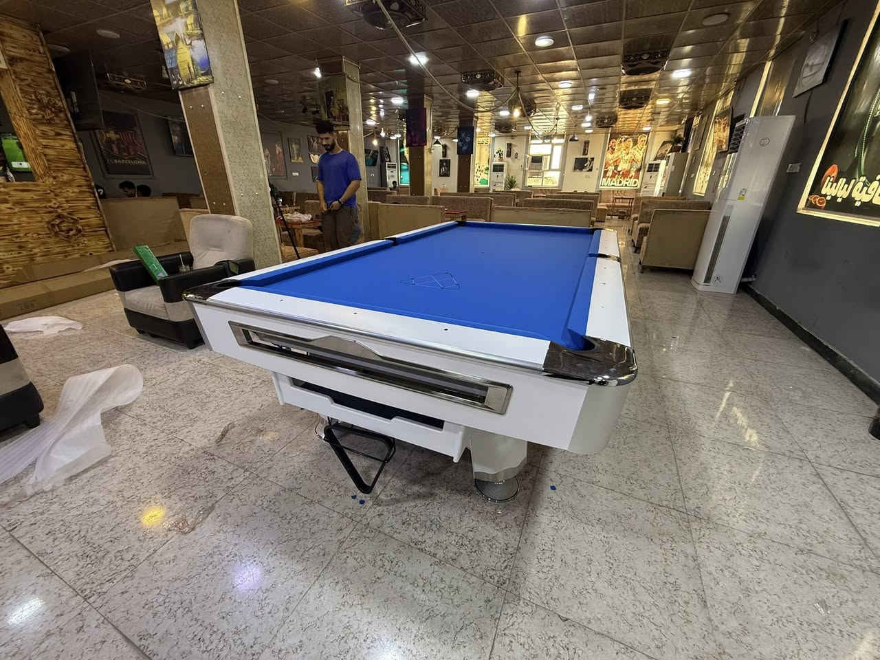 تم انجاز عمل اليوم   🎱 مع كادر متخصص للأستفسار ***********   واتساب عنوان بغداد حافظ القاضي ملاحظة يوجد طاولات بليارد مستعمل و الجديد وجميع مستلزمات البليارد وملحقاتة🎱
