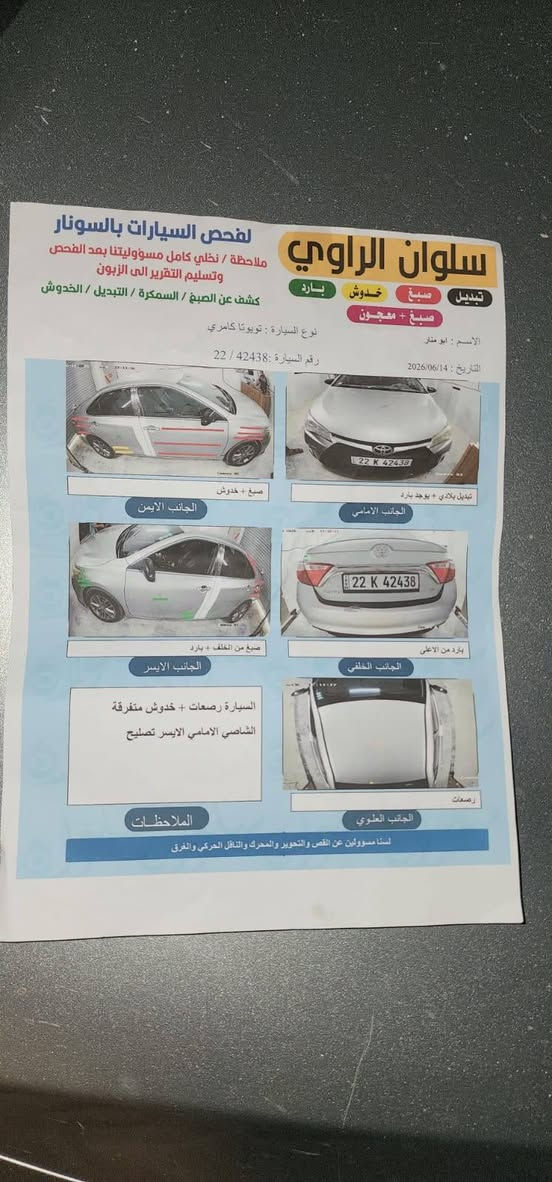 لكامري موديل 2016 السونور مرفق بلصوره رقم دولي السعر 130وبيها مجال مكان السياره ناحية ازاب التصال *********** سنويه جديده
