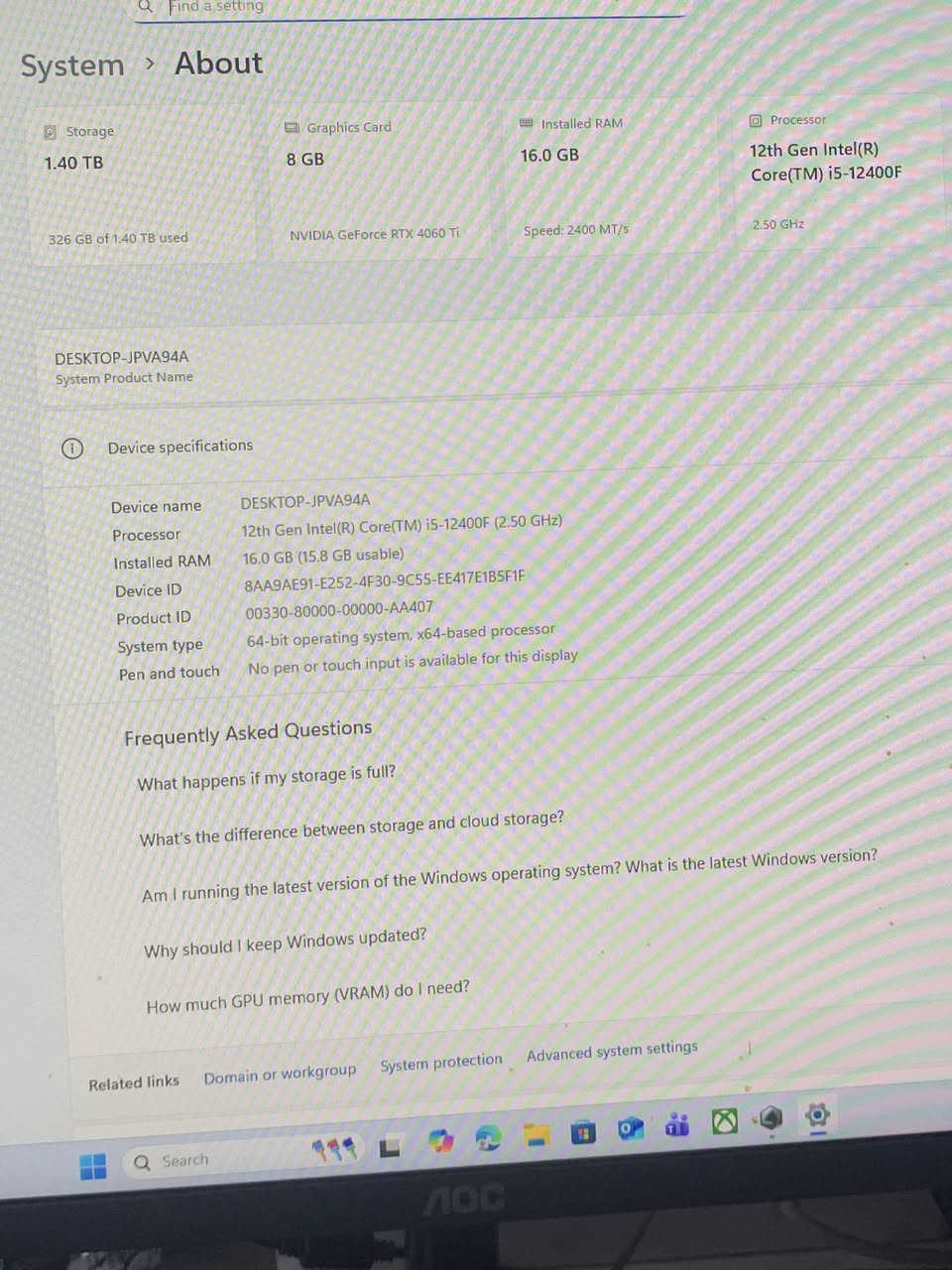 Pc للبيع
12400f
رام16ddr4
كرت شاشة rtx 4060
الموصفات ب الصوره
مع هارد ssd m.2 loxer 1t
شاشة 27 ing 
UBS 2000
كيبورد ريدراكون 
سستم سماعات
السعر مليون
***********
