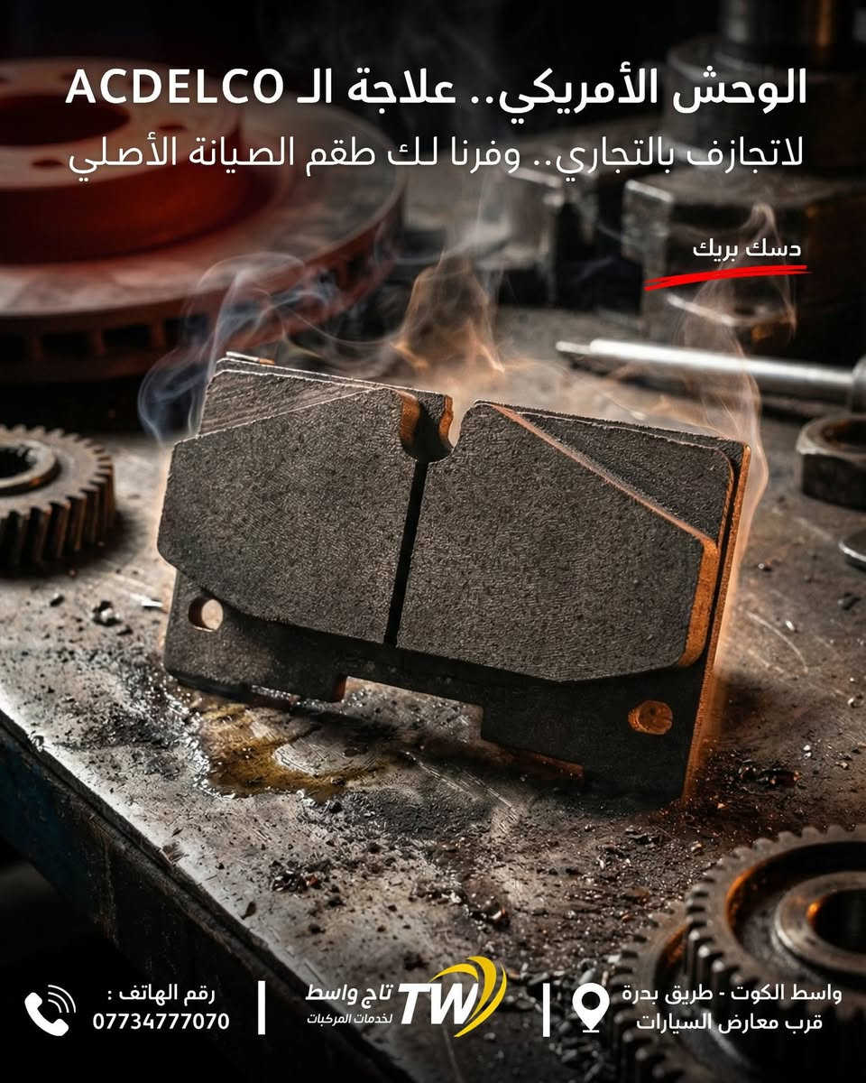 الأمريكي.. ما يقبل "غلط"!
​محركات الشفروليه (التاهو، السلفرادو، والأوبي) معروفة بالقوة والعزم، لكن نقطة ضعفها الوحيدة هي "القطع التجارية".

تريد تحافظ على ضغط الدهن؟ وعزم المحرك؟ وحرارة مستقرة؟ الحل هو ACDelco وبس!

​وفرنا لكم طقم الصيانة الأمريكي "شد بلاد":
🔹 زيوت ACDelco المعتمدة من جنرال موتورز.
🔹 فلاتر دهن وهواء أصلية.
🔹 قطع غيار تضمن لك ديمومة المحرك.

​الوحش يرادله "أصلي".. لا تبخل عليه.
​📞 للحجز والاستفسار: ***********
📍 الكوت - طريق بدرة - قرب معارض السيارات.

