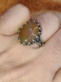 خاتم عقيق عسلي يماني طبيعي اصلي ذمة صياغة يدوي ثقيلة فضة ٩٢٥ سعر جدا م...