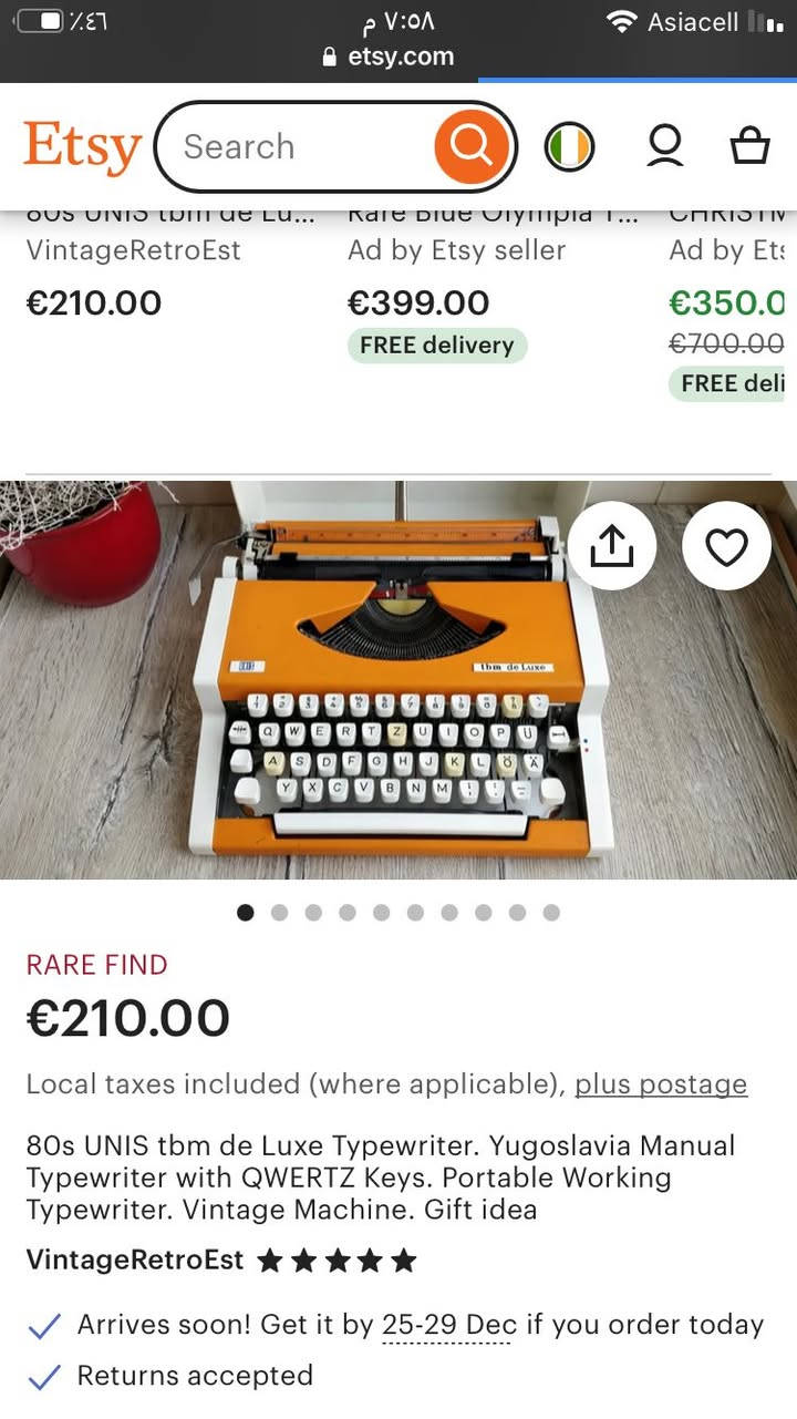 طابعة روسية نادرة الصنع يوغسلافية
تعطي شكل جميل للغرفة ومناسبة للي يحب اللغة الروسية تكتب مابيها شي مبدل الها الحبر يعني حبر جديد وشغالة 
السعر ١١٠ وبيها مجال ان شاء الله 
للتواصل ***********
