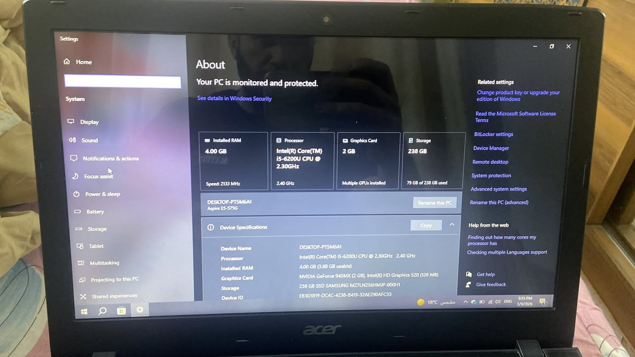 لابتوب ايسر للبيع السعر 200 الف مكاني القاهره ***********
