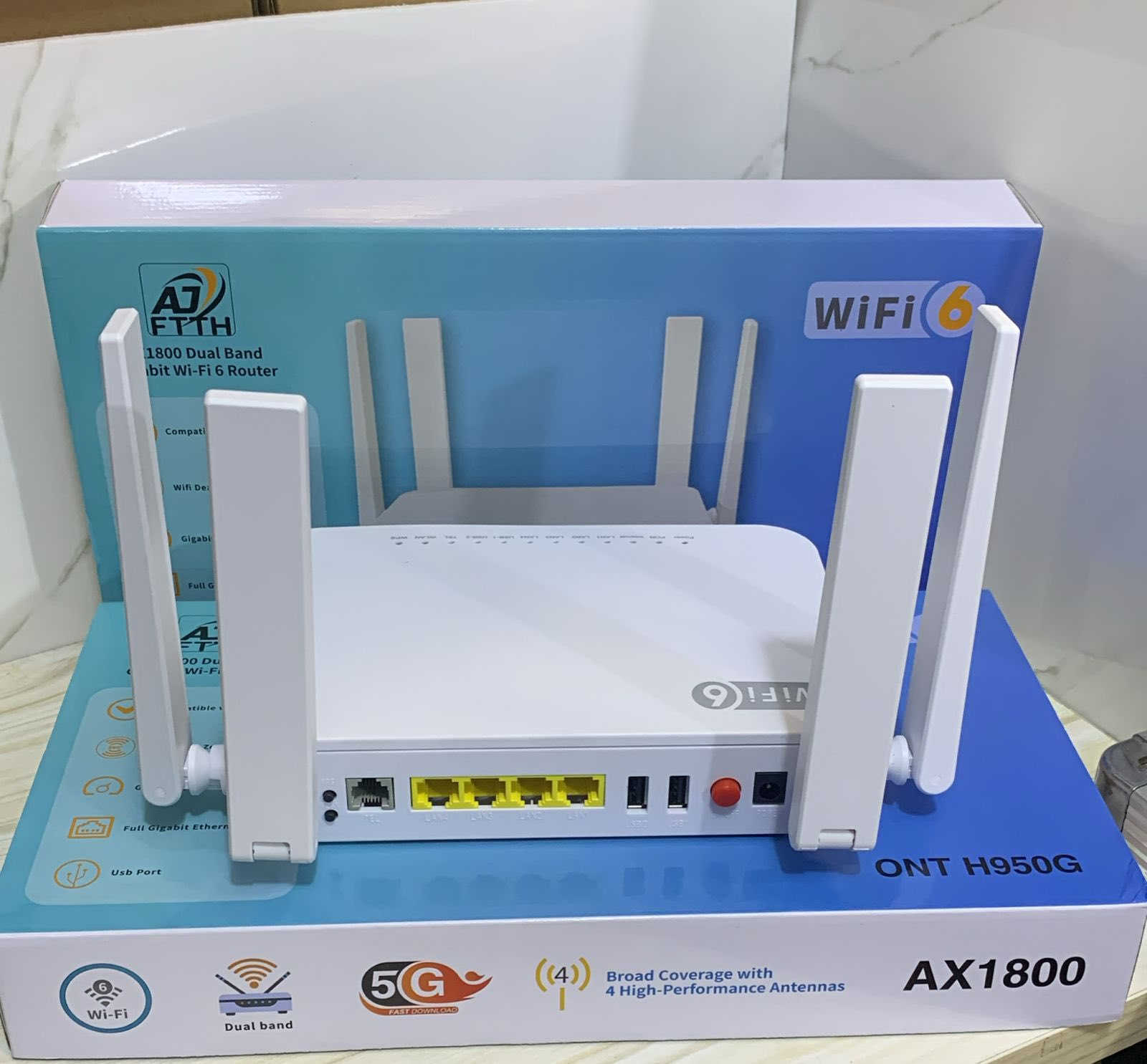💢وحششش الساحة صار الراوتر الاقوى حاليا💢

🛑🛑🛑العملاق AJ اثبت كفائتة 🛑🛑✊🏻💪🏻

💢💢باوعلي مواصفات وشوف الكفائة 💢💢

✅راوتر ضوئي FTTH  واي فاي 6 جديد براند Aj♾️ 
✅  على كل الشركات تشتغل 
✅ عالي الاداء  + استقرار عالي
 ✅4 Antenna H950G ONU XPON WIFI 6 Router🛜

‏AX1800 Dual Band 2.4G 5G WIFI✅ With OMCI Gpon
‏✅#H950G/ Xpon / Gpon / Epon ✔️

‏  ✅4 Port Lan /Giga 🛜 2.4G/ 5.8G 
💯 متوافق مع جميع OLT💯 
✅ عروض خاصة وحصرية للوكلاء والمكاتب
✅ تحطيـــــــــــم بالأسعـــــــــار

☎️ للطلب ‭0771 078 7700‬
🚚 توصيل لكل محافظات العراق
