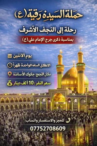 حملة السيدة رقية (ع) رحلة إلى النجف الأشرف بمناسبة ذكرى جرح الإمام علي...