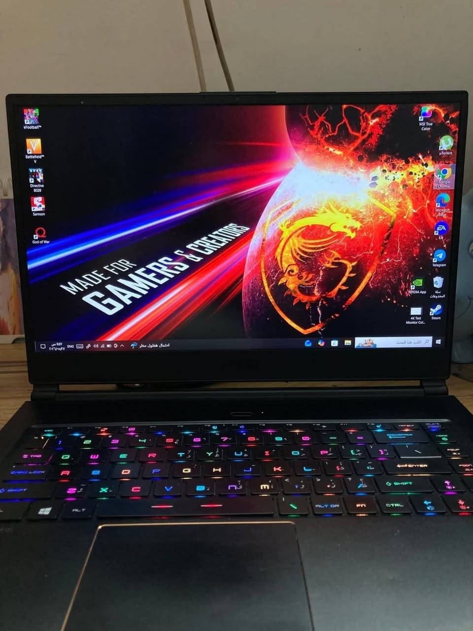 السلام عليكم 
توفرت القطعه الثانيه و الاخيره بتاريخ اليوم  ٦/١٥ 
اللابتوب الاحترافي MSI GS65 STEALTH 8RF اللون الاسود و الذهبي.
اللابتوب بنضافه جيده بدون خلل شغال تماما  
ياتي بمواصفات
شاشه حجم 15انش بمعدل تحديث 144فريم حواف نحيفه خامه LED الوان نقيه بالكامل
معالج ممتاز من انتل 
Core i7-9750H -4.50GHZ 16 CORE
فئه H للاداء الثقيل
كرت الشاشه المنفصل احترافي من 
GTX 1070-8GB 256BIT GDDR6X
حجم 8GB صافي ممتاز
رامات سعه 16GB قابل للتطوير
هارد واحد تيرا قابل للاضافه و التطوير ايضا 
صوت ستيريو محيطي
بطاريه كبيره تستمر ٤ ساعات استخدام
لابتوب الترا سلم بنحف الاصبع بوزن جدا خفيف وهذه ميزه فئه الGS 
يحوي على 3 مراوح داخليه للتبريد تبريد ممتاز 
مع الشاحن الاصلي وماوس احترافي 
كيبورد بامكانيه تخصيص لكل زر لون محدد
السعر ٥٨٥ الف فقط 
بغداد قرب البياع ويوجد توصيل ايضا 
للتواصل***********
