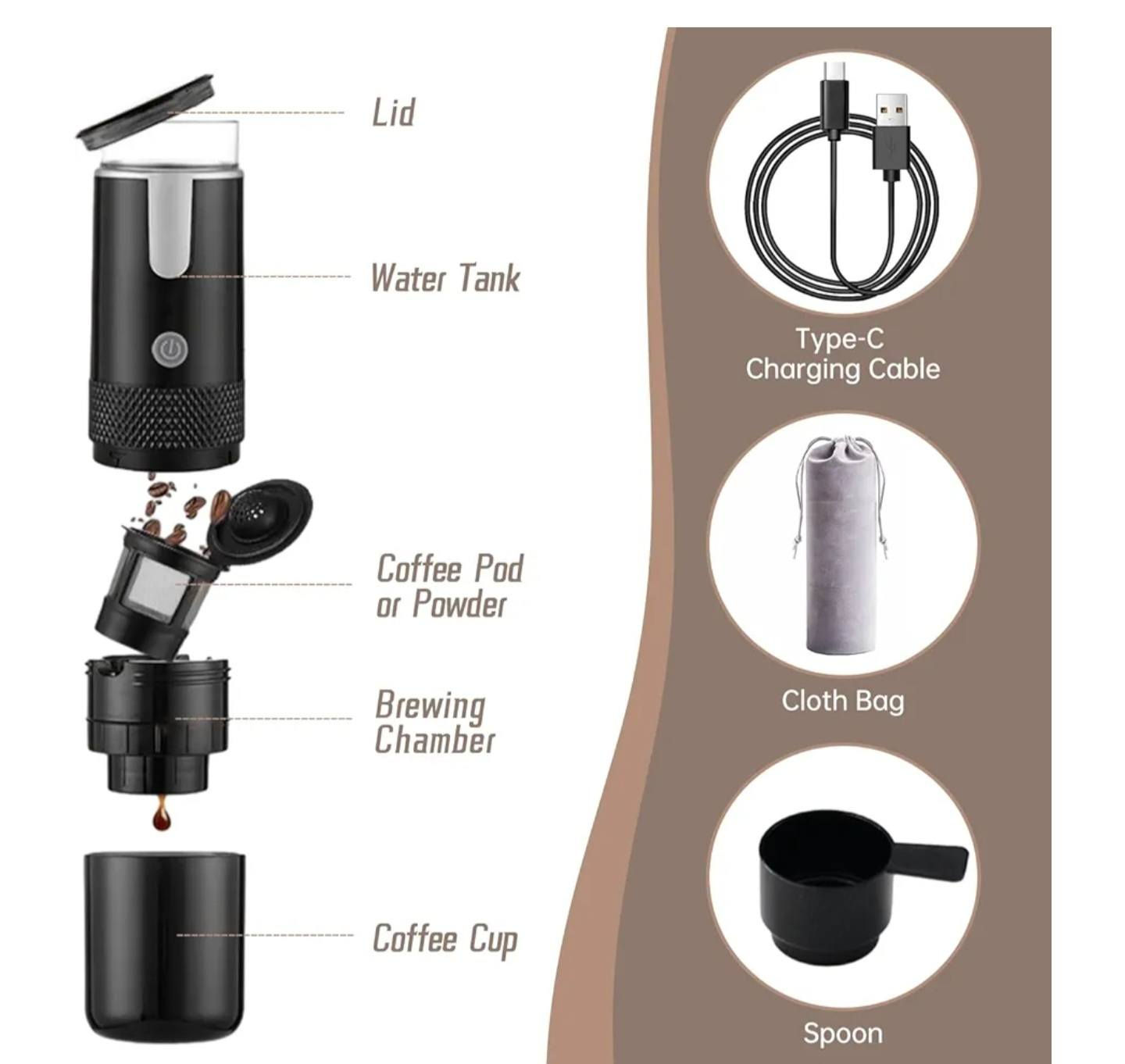 هذه ماكينة قهوة محمولة تعمل بالشحن. إليك أبرز مواصفاتها: 
الوظيفة: تحضير الإسبريسو باستخدام كبسولات القهوة أو القهوة المطحونة (2 في 1).
سعة خزان المياه: تصل إلى 80 مل.
المميزات: حجم صغير ومناسب للسفر والرحلات الخارجية.
طريقة التشغيل: تعمل بضغط زر واحد مع مؤشرات لإظهار مستوى الطاقة. بغداد, العراق


**إذا كنت صاحب هذا الإعلان وتريد حذفه لأي سبب، رجاءا أرسل رسالة إلى الدعم الفني**