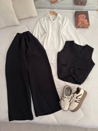 طقم ٣ قطع • فري سايز ٣٨-٤٦ • كتان صيفي