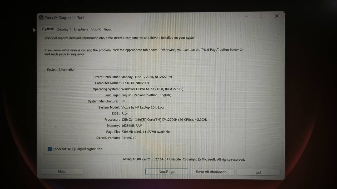 السلام عليكم 
HP victus 
المواصفات كلها كبالكم 
استخدام قليل جدا 
السعر مليون و200 (1,200,000) 
تواصل هاتف ***********
غير متواجد فيس
