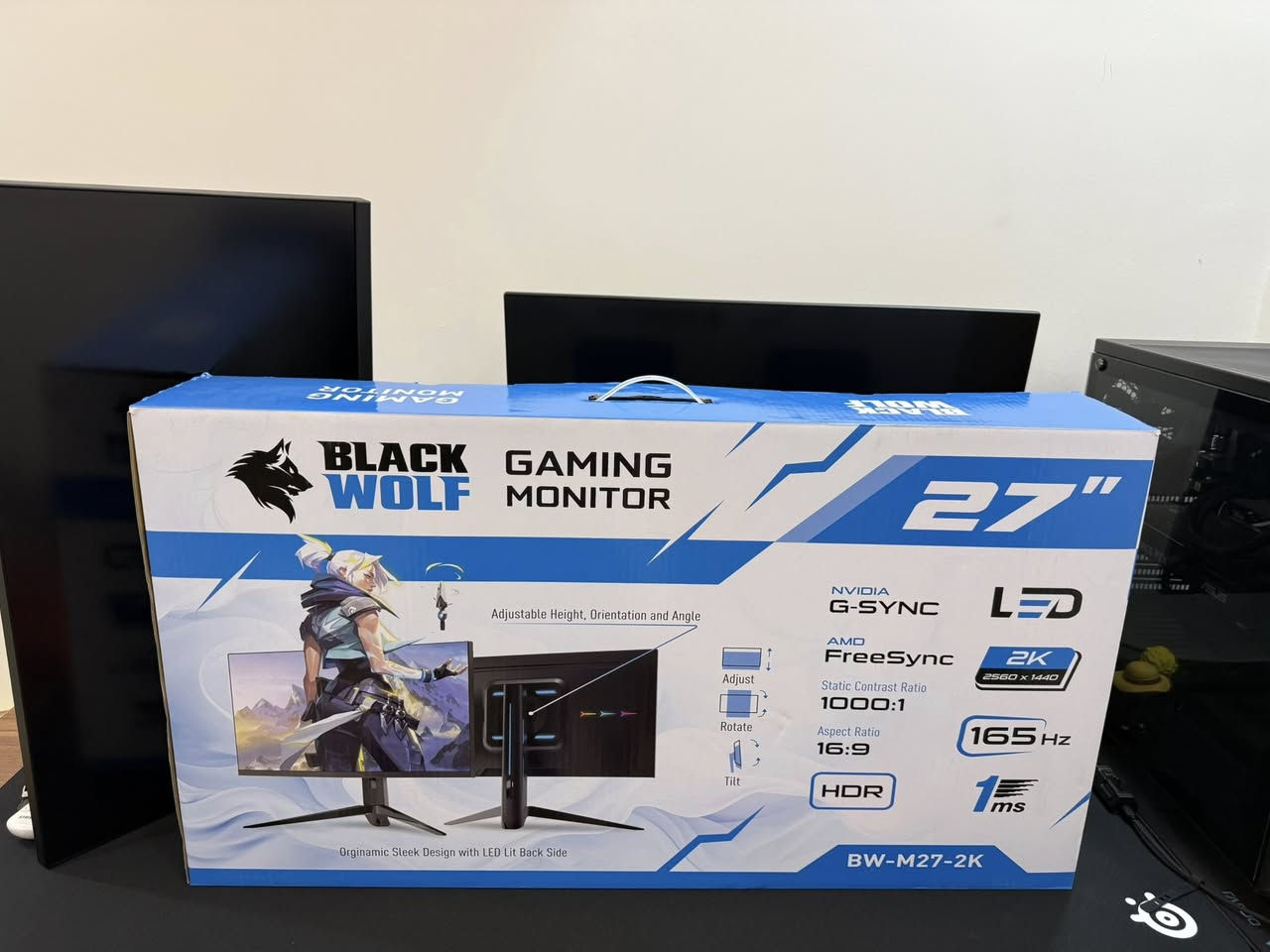 شاشتين ٢٧ للبيع
الاولى GameOn

📺 GOPS27180IPS Monitor Specifications
 • Screen Size: 27 inches
 • Panel Type: IPS
 • Resolution: 1920 × 1080 (Full HD)
 • Refresh Rate: 180Hz
 • Response Time: 1ms (MPRT)
 • Aspect Ratio: 16:9
 • Brightness: ~250–300 nits
 • Contrast Ratio: 1000:1 (typical IPS)
 • Viewing Angle: 178° (H/V)
 • Adaptive Sync: Supports FreeSync / G-Sync compatible
 • Ports (usually):
 • 1× DisplayPort
 • 1–2× HDMI
 • Audio Out (3.5mm)
 • Mounting: VESA mount compatible (usually 100×100mm)
مستعمله فتره قليله 
سعرها ١٧٥ الف
———————————————
الثانيه BlackWolf

📺 BW-M27-2K – 165Hz Specifications
 • Screen Size: 27 inches
 • Resolution: 2560 × 1440 (2K / QHD)
 • Panel Type: IPS
 • Refresh Rate: 165Hz
 • Response Time: 1ms
 • Aspect Ratio: 16:9
 • Brightness (Typical): ~250–300 nits
 • Contrast Ratio: 1000:1
 • Viewing Angle: 178° (H/V)
 • Color Support: 16.7 Million Colors
 • Adaptive Sync: FreeSync (G-Sync compatible in most cases)
 • Ports:
 • DisplayPort
 • HDMI
 • 3.5mm Audio Out
 • VESA Mount: 100×100mm
سعرها ١٦٠ الف
والحامله مال شاشات ثنين سعرها ٤٥ الف
كلهن سوه سعرهن ٣٥٠ الف


**إذا كنت صاحب هذا الإعلان وتريد حذفه لأي سبب، رجاءا أرسل رسالة إلى الدعم الفني**