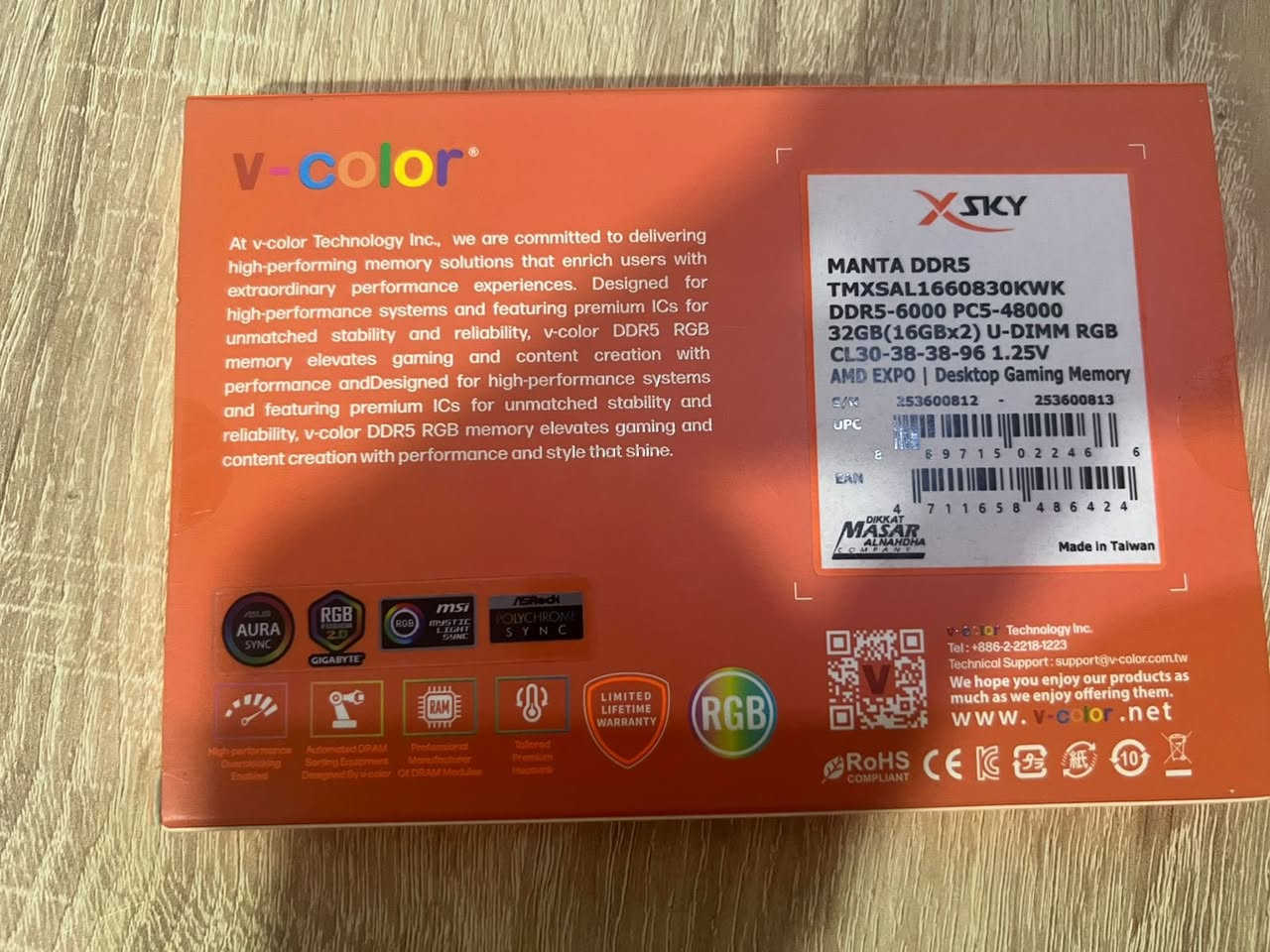 32GB 6000MHZ RGB V-COLOR
CL30–38-96
سيلد لوك ستيكر ضمان سنة كاملة 
السعر 500 الف غير قابل للتفاوض


**إذا كنت صاحب هذا الإعلان وتريد حذفه لأي سبب، رجاءا أرسل رسالة إلى الدعم الفني**