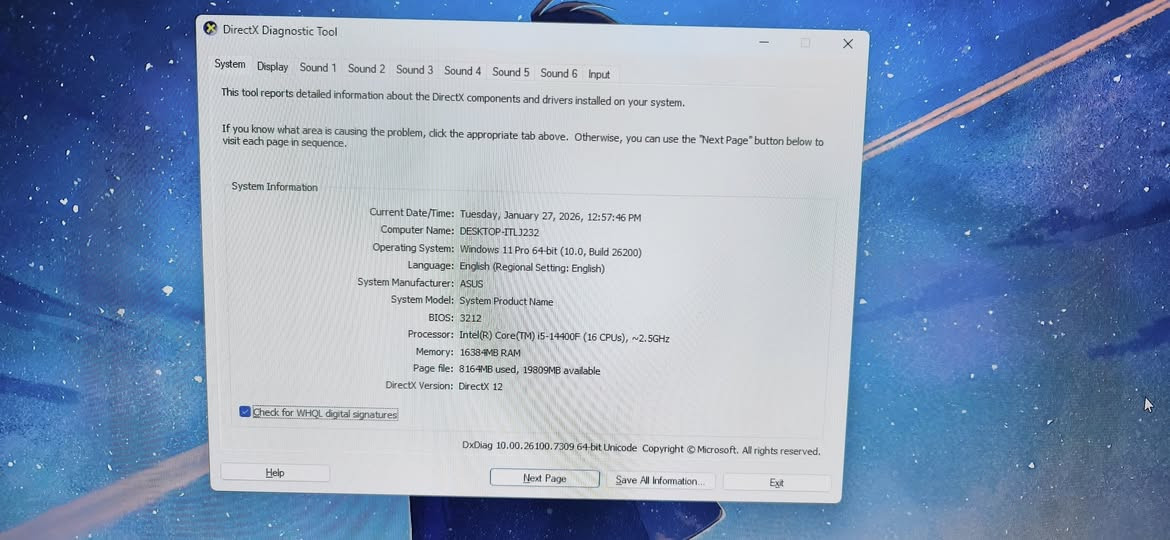 PC.للبيع فقط مستعمل شهر اب 1300 قفل بدون عملة
INTEL 15 14400F معالج
H610MK ASUS PRIME D4 مذر بورد
RTX 5060 ZOTAC TWIN 8G كارت شاشه 
RAM 16G 3600HZ TFORCE RGB رامات
M.2 1T AGI 4700MB GEN4 هارد
AG400 DEEPCOOL RGB تبريد
PSU 650W CORSAIR BRONZ بور سبلاي
GILGAMESH 6FAN RGB  كيس 
سعر قفل توصيل  موجود


**إذا كنت صاحب هذا الإعلان وتريد حذفه لأي سبب، رجاءا أرسل رسالة إلى الدعم الفني**
