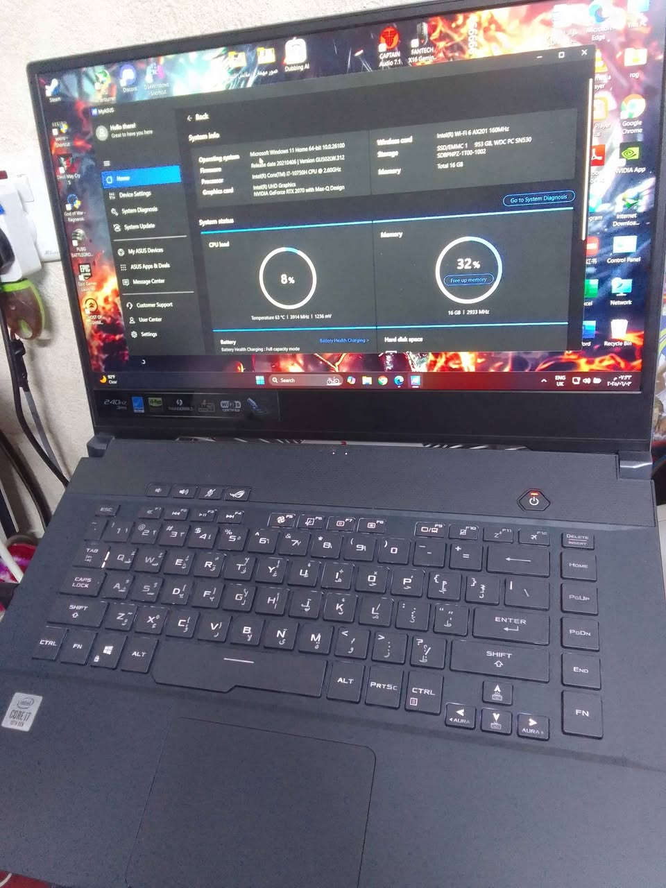 ASUS ROG Zephyrus M15  لابتوب

المعالج (CPU): Intel Core i7-10750H (6 أنوية، 12 خيط، تردد حتى 5.0GHz)

كرت الشاشة (GPU): NVIDIA GeForce RTX 2070  (8GB GDDR6)

كرت شاشة مدمج: Intel UHD Graphics

الرام (RAM): 16GB DDR4 بسرعة 3200MHz

القرص الصلب (SSD)  1TB
سلوت ثانوي لاضافة هارد اخر 

الشاشة: 15.6 بوصة، Full HD 1920x1080، معدل تحديث 240Hz

نظام التشغيل: Windows 11 Home

الصوت: مكبرات صوت ستيريو + تقنية Dolby النجف, العراق


**إذا كنت صاحب هذا الإعلان وتريد حذفه لأي سبب، رجاءا أرسل رسالة إلى الدعم الفني**