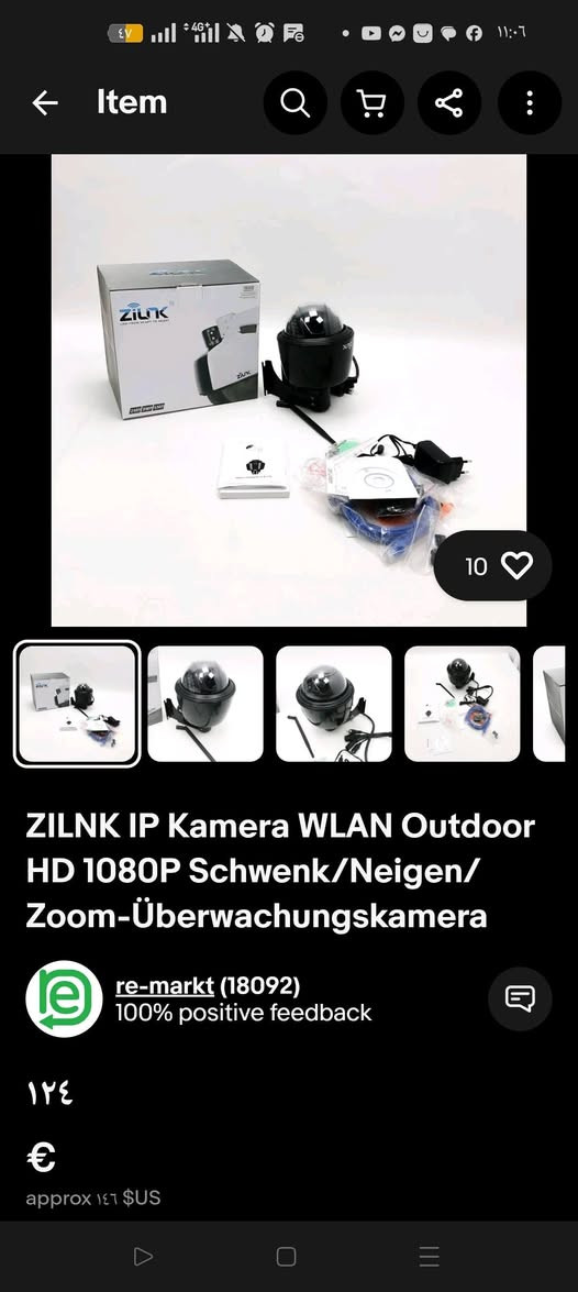 كاميرا ZILNK IP الخارجية اللاسلكية بدقة 1080 بكسل هي كاميرا مراقبة منزلية عالية الدقة مصممة للاستخدام الداخلي والخارجي، وتتميز بوظائف التحريك والإمالة والتكبير/التصغير (PTZ). يتوفر هذا المنتج وملحقاته للشراء من خلال منصات البيع بالتجزئة عبر الإنترنت مثل أمازون وإيباي. 
الميزات والمواصفات الرئيسية
الدقة: توفر الكاميرا فيديو عالي الدقة بالكامل (Full HD) بدقة 1080 بكسل (1920×1080).
PTZ والتقريب: تدعم الكاميرا دورانًا أفقيًا بزاوية 355 درجة وإمالة عمودية بزاوية 75 درجة، بالإضافة إلى تقريب بصري 5x مع تركيز تلقائي، مما يضمن تغطية 360 درجة ورؤية تفاصيل دقيقة.
الرؤية الليلية: مزودة بـ 22 مصباح LED يعمل بالأشعة تحت الحمراء لتوفير رؤية ليلية واضحة (أبيض وأسود) تصل إلى 30 مترًا في الظلام.
الاتصال: تتصل الكاميرا بشبكة الواي فاي بتردد 2.4 جيجا هرتز عبر هوائي قوي بقدرة 5 ديسيبل، وتدعم أيضًا الاتصال السلكي عبر منفذ RJ45 إيثرنت.
مقاومة الطقس: تتميز بهيكل معدني متين ومقاوم للماء بتصنيف IP65، مما يجعلها مناسبة للاستخدام في مختلف الظروف الجوية.
المراقبة والتسجيل: تدعم كشف الحركة مع إرسال تنبيهات إلى الهاتف الذكي (iOS و Android)، وتوفر تسجيلًا مستمرًا أو عند الحركة على بطاقة Micro SD (حتى 64 جيجابايت، غير مدرجة).
الصوت: تدعم إمكانية توصيل ميكروفون ومكبر صوت خارجيين لتوفير صوت ثنائي الاتجاه. 
السعر 80 الف 
***********
