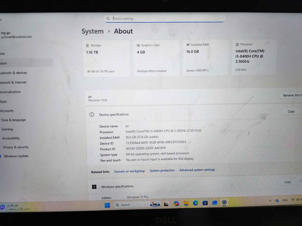 جهاز من فئة Workstation مثالي للمهندسين، المصممين، وطلاب الهندسة.
 المواصفات التقنية:
المعالج: Intel Core i5-8400H (جيل ثامن فئة H عالية الأداء، يتفوق على فئات الـ U في المهام الثقيلة).
الذاكرة (RAM): سعة 16GB 
كارت الشاشة (GPU): كارت منفصل NVIDIA Quadro P2000 بسعة 4GB (مخصص حصراً لبرامج الرندرة، المونتاج، والـ 3D مثل AutoCAD و Premiere).
التخزين (Storage): دبل هارد SSD 

الهارد الأول: 256GB SSD (للنظام والبرامج لضمان سرعة الإقلاع).
الهارد الثاني:  Tera 1 SSD (مساحة ضخمة وسريعة جداً لحفظ الملفات والمشاريع).
الشاشة: 15.6 بوصة 
النظام: Windows 11 
 مميزات إضافية:
يحتوي على نظام تبريد مزدوج (مروحتين) للعمل لساعات طويلة دون حرارة.
هيكل متين جداً بتصميم احترافي.
ياتي مع جنطة وموس باد 
قابلية عالية جداً لتطوير الرامات والهاردات مستقبلاً.
 السعر المطلوب: [ 415,000] دينار.
 المكان: [بغداد]
 للتواصل: [***********] بغداد, العراق
