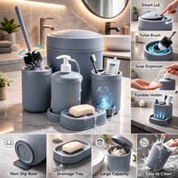 ✨🛁 خليكِ مرتّبة وأنيقة مع طقم الحمّام VC-150 العملي!  5 قطع أساسية تجم...