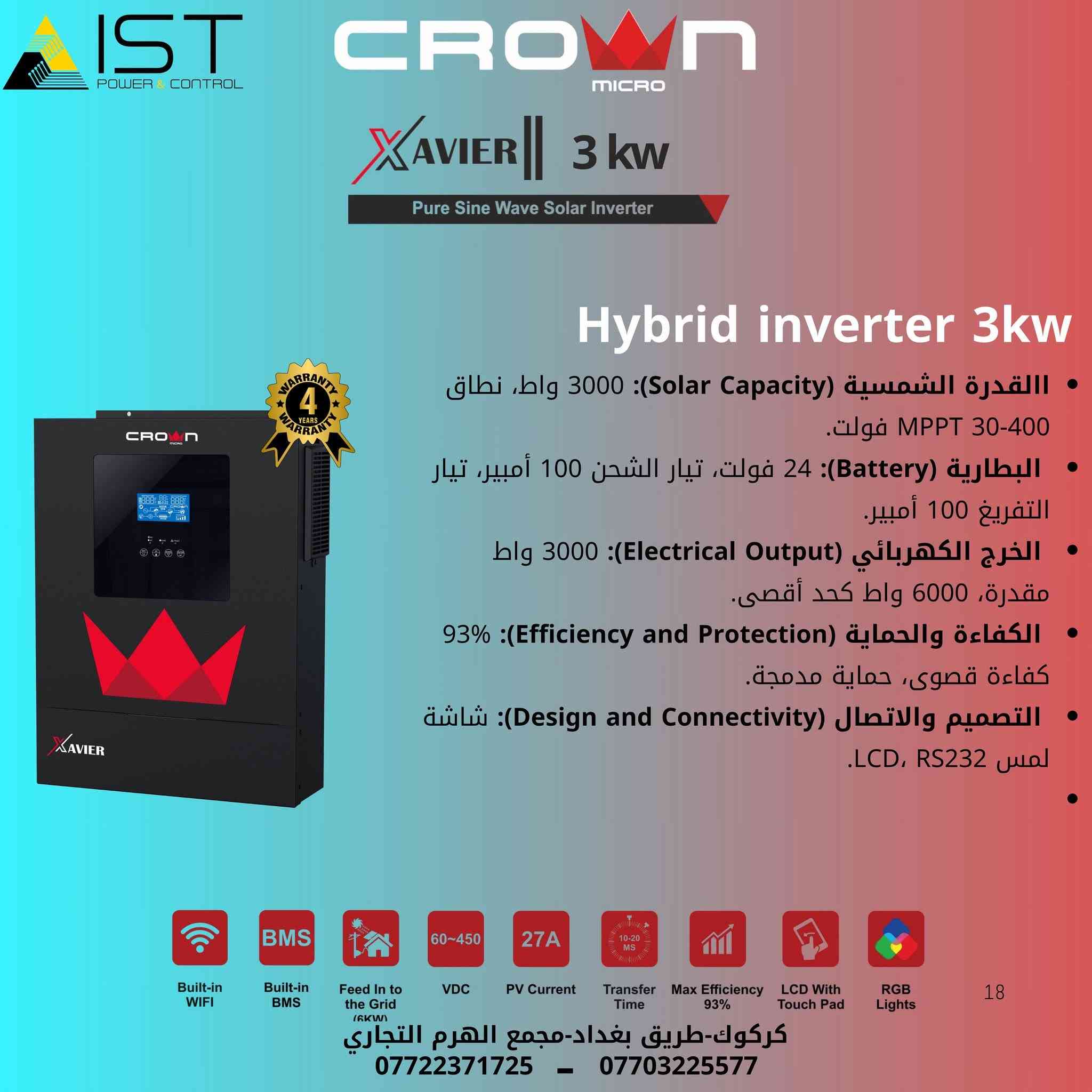 انفيرتر 3 kw من شركة كراون جديد   متوفر عدد 2
سعر : 180$
للتواصل واتس اب : ***********
