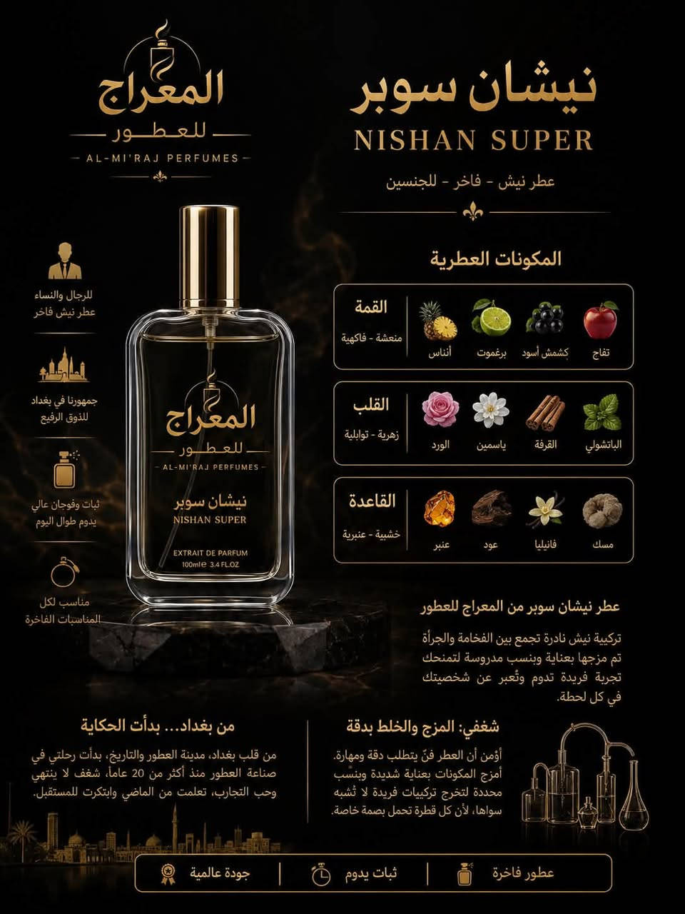 هل تعلم أن الطريقة التي تضع بها عطرك تحدد مدى تأثيرك في الآخرين؟
الكثيرون يرتكبون خطأ رش العطر بشكل عشوائي، بينما السر يكمن في نقاط النبض: (خلف الأذن، المعصم، وأسفل الرقبة)، فهي التي تحبس الرائحة وتطلقها مع حرارة جسمك.
ولكن، حتى مع أفضل تقنية رش، يبقى سر الثبات في جودة الزيت العطري نفسه.
في "المعراج"، نحن لا نكتفي بتركيب العطور، نحن نعيد صياغة الفخامة:
✨ لمحبي Sauvage.. وفرنا لكم تركيبة تعزز ثباته لساعات أطول.
✨ لمحبي Bleu de Chanel.. جربوا لمستنا الخاصة التي تزيد من عمق الرائحة.
✨ لمحبي الروائح الشرقية Oud Bouquet.. استمتعوا بتركيز يملأ المكان فخامة.
نحن في "المعراج" نوفر لك جودة الماركات العالمية بأسعار مدروسة وبتركيز زيوت استثنائي. المعراج
 #عطور_بغداد #عطور_مستوحاة #عطر_يليق_بمقامك #عطور_راقية #اكسبلور_العراق


**إذا كنت صاحب هذا الإعلان وتريد حذفه لأي سبب، رجاءا أرسل رسالة إلى الدعم الفني**