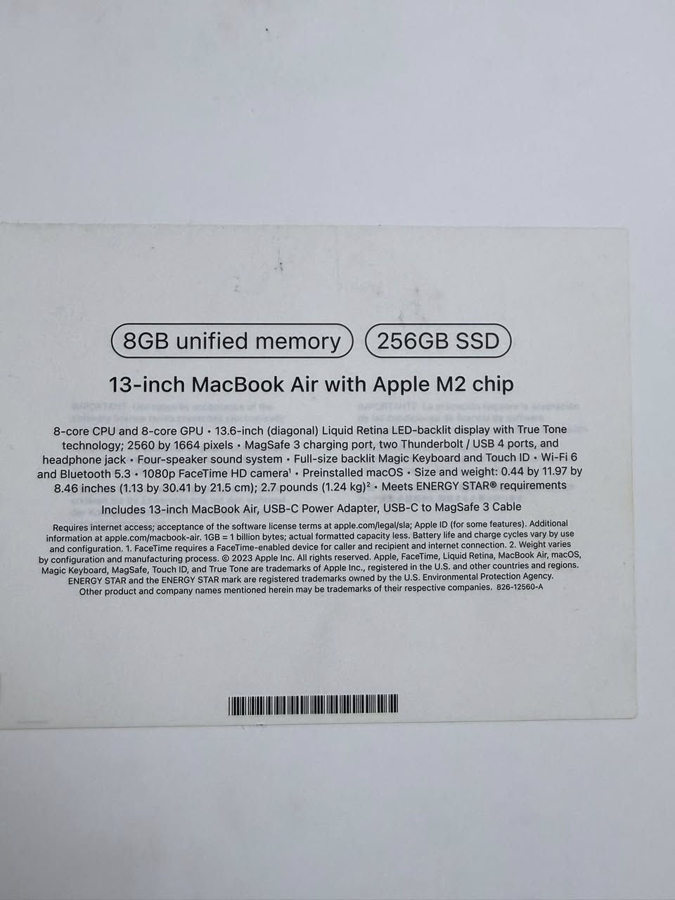 السلام عليكم
MacBook Air 
M2 
256 G ssd
8 G memory 
100% 🔋نسبة البطارية

الجهاز بحالة ممتازة اخو الجديد وكارتونة وشاحنة كاملات 

السعر 950 الف
مكاني بغداد 
***********
