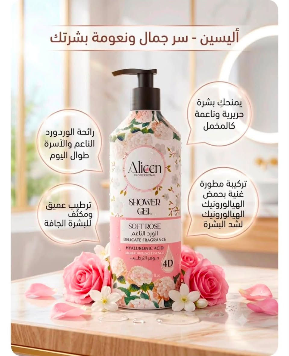 � دللي بشرتك بعطر يدوم وترطيب يدوم أكثر! ✨
جل استحمام Alicen
💧 بحمض الهيالورونيك 4D
🌺 6 روائح زهرية فاخرة
🫧 تنظيف لطيف • ترطيب عميق • انتعاش يدوم

أو بشكل مختصر وجذاب:

روائح تعشقينها… وترطيب تستحقه بشرتك! 🌷💖
Alicen Shower Gel 4D
نعومة • ترطيب • عطر فاخر 

سعر 6،000
عنوان بغداد اركية وفاضل شارع المسبح العام
توصيل داخل المنطقة مجاناً بغداد والمحافظات 5
للحجز والاستفسار مراسلة الصفحة او الرقم ***********
