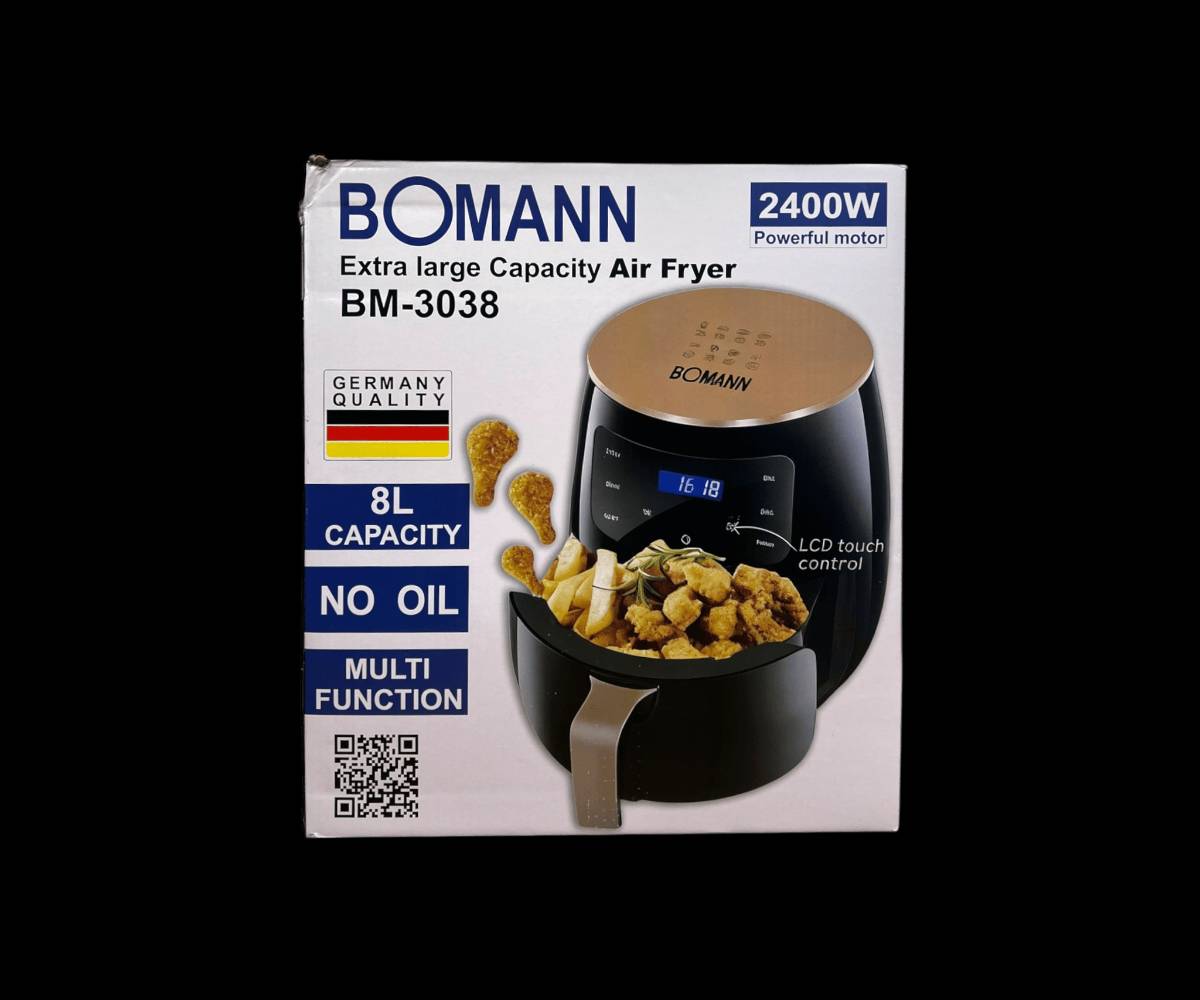 

قلاية هوائية بومان BM-3038، سعة كبيرة 8 لتر، بطاقة 2400 واط. مصممة لتكون متعددة الاستخدامات مع شاشة لمس تحكم LCD. مثالية لطهي الأطعمة بدون زيوت، مما يجعل الأكل صحي أكثر. مصنوعة بجودة ألمانية متميزة.