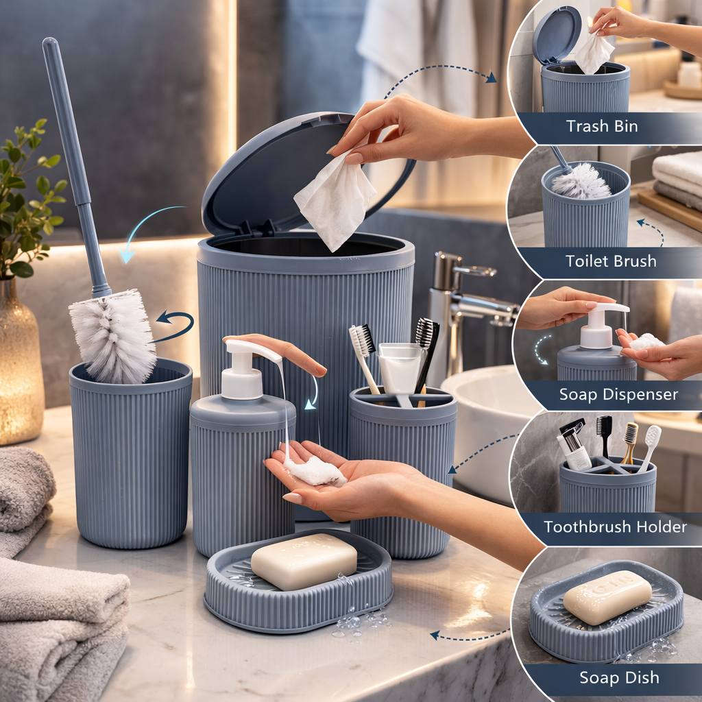 ✨🛁 خليكِ مرتّبة وأنيقة مع طقم الحمّام VC-150 العملي!

5 قطع أساسية تجمع كل احتياجات النظافة في تصميم واحد أنيق ومتناسق 💫
(فرشاة تنظيف – سلة مهملات – حافظة أدوات – موزّع سائل – قاعدة صابون)

🎨 متوفر بـ 3 ألوان فاخرة: أبيض، بيجي، رصاصي
ليكمّل ديكور حمّامك بأسلوب راقي!

🧼 تصميم تركي قوي وطويل الأمد
يرتب الحمّام، يوفر المساحة، ويخلي كل شي بمكانه الصحيح 👌

🗑️ سلة مهملات بسعة 5 لتر… الحجم المثالي للاستخدام اليومي بدون فوضى.

✨ خيار مثالي لكل بيت يحب النظافة، الترتيب، والجمالية…
خلي حمّامك دايمًا مرتّب ومنسّق بدون مجهود! 💙
للتواصل واتساب: ***********
