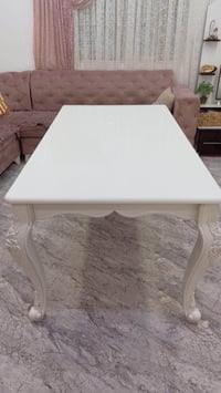 ميز طعام خشب زان • ١٦٠×٩٠ سم • أرجل عاج