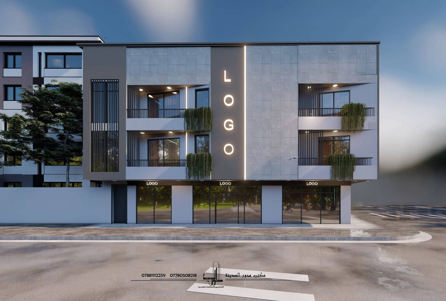 من أعمال مكتب محور المدينة تصميم بناية تجارية ثلاث طوابق  في مدينة الرميثة ✨✨
للاستفسار الاتصال على الارقام 
***********
***********
