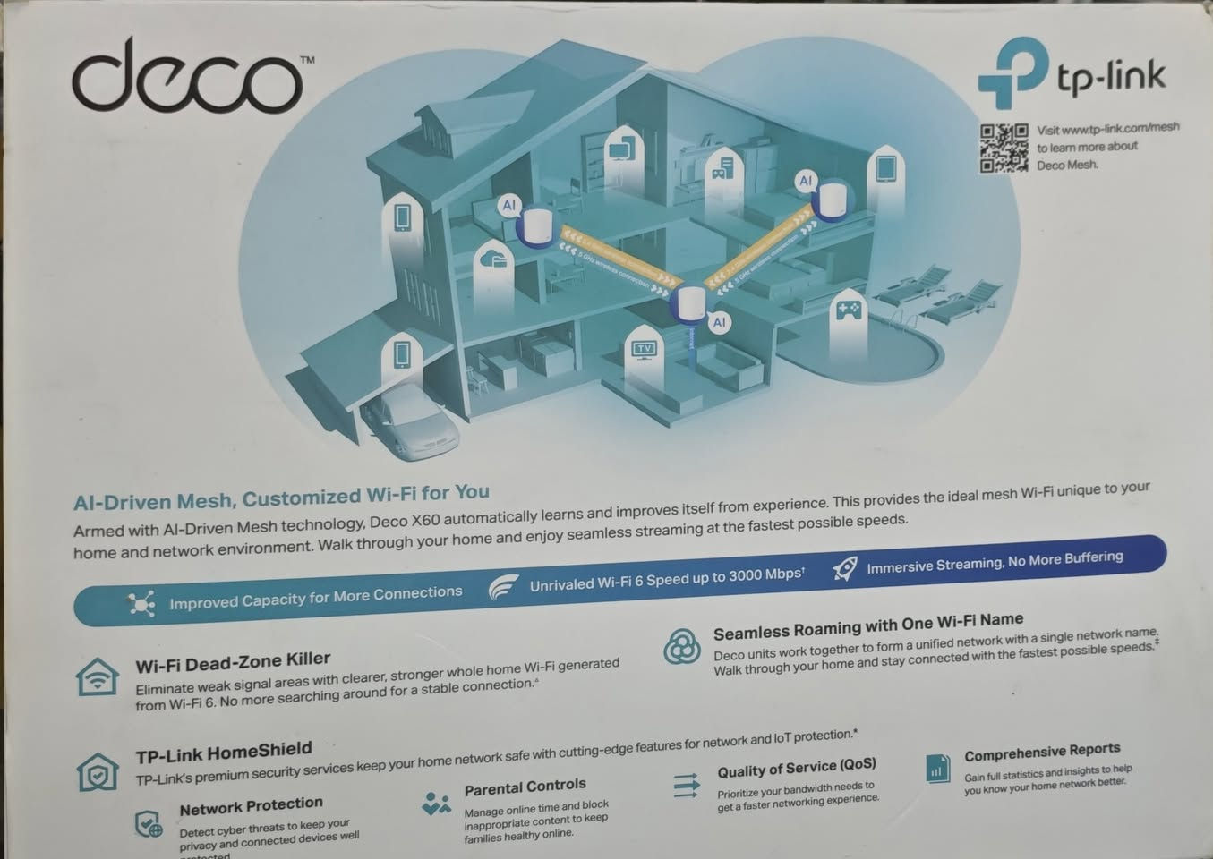 لعشاق السرعة والبيت الذكي: TP-Link Deco X60 (AX3000) للبيع
الحالة: شبه جديد (مستخدم شي قليل جداً) بنسبة نظافة 100%.
الملحقات: كاملة مع الكرتونة وكافة الأسلاك الأصلية.
🔥 لماذا تختار هذا النظام (Mesh WiFi 6)؟
تغطية خيالية: ينهي مشكلة "المناطق الميتة" في البيت تماماً، ويوفر إنترنت سريع في كل زاوية.
سرعة صاروخية: يدعم تقنية Wi-Fi 6 بسرعات تصل إلى 3000 ميجابت/ثانية، مثالي للألعاب (Gaming) والبث بدقة 4K.
ذكاء اصطناعي (AI-Driven Mesh): النظام يتعلم بيئة منزلك ويوزع الإشارة بذكاء لضمان أفضل اتصال لجهازك أثناء التنقل.
سعة هائلة: يدعم ربط أكثر من 150 جهاز في نفس الوقت دون أي تأخير أو تقطيع.
سهولة التحكم: إعداد كامل من خلال تطبيق Deco على الموبايل، مع ميزات حماية للأطفال (Parental Controls).


**إذا كنت صاحب هذا الإعلان وتريد حذفه لأي سبب، رجاءا أرسل رسالة إلى الدعم الفني**