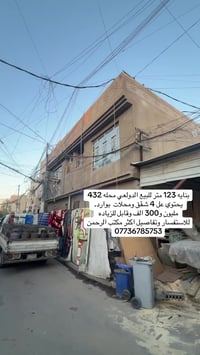 بنايه 123 متر للبيع الدولعي محله 432 يحتوي عل 4 شقق ومحلات بوارد. مليو...