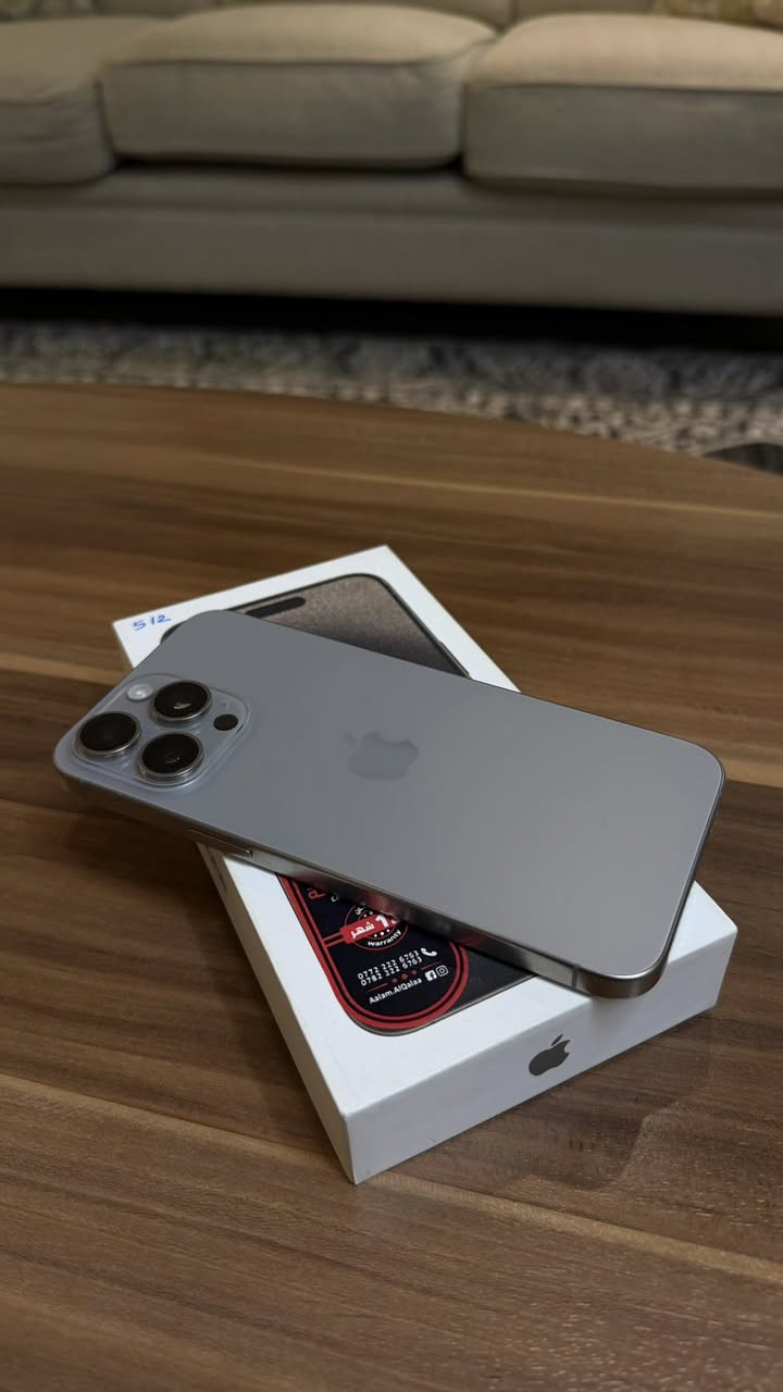 السلام عليكم 
ايفون 15 pro max للبيع 
لون رمادي 
ذاكره 512
بطاريه 86%
عدد الدورات 470
الجهاز اني اخذته جديد فتحته على ايدي وهسه اريد ابيعه صارله عندي سنه ونص بس ما متعبه  
الجهاز عارضه ب مليون و 200 
مكانه بغداد السيديه 
ما متواجد على الفيس الشراي يتصل على هذا الرقم 
***********
