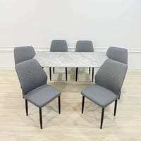 ميز طعام 6 كرسي رجل حديد سطح رخام مزجج  قياس الميز 80*140 سم   السعر 2...