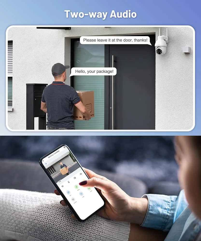 GALAYOU 2K Security Camera Outdoor, 360° CCTV Camera, Home Security WiFi Camera with Color Night Vision, Pan-Tilt View, App Notification, 2-Way Audio Y4
Amazon's Choice

Top highlights
Recommended uses for productOutdoor Security, Home Security, CCTV
BrandGALAYOU
Model nameY4
Connectivity technologyWired
Special feature
Local Recording, Night Vision, Night Vision & 24/7 recording system & Motion Sensor, PTZ TechnologyLocal Recording, Night Vision, Night Vision & 24/7 recording system & Motion Sensor, PTZ Technology
See more
Indoor/Outdoor usageOutdoor
Ultra Clear 2K Image & Pan Tilt View: With 2K resolution, GALAYOU outdoor security camera provides you with super clear day & night vision. This home security camera ​feature a 335° horizontal and 90° vertical rotation range which providing you with 360° all-round protection. Note: ONLY works with 2.4Ghz WiFi and needs to be connected with power
Three Night Vision Modes & Alarm Siren: Three night vision modes for your choice: Infrared mode, full-color mode, and alarmed mode. You can set the CCTV camera's floodlight to turn on when a moving object is detected in the dark, and set the camera's siren on when it detects motion, to scare away uninvited guests at home, driveway, hallway, or back door
Smart Motion Tracking & Real-Time Alerts: The Wi‑Fi surveillance camera features smart motion tracking and intelligent recognition. The lens of this cctv camera follows moving objects to ensure critical moments are always recorded, while human detection helps reduce false alerts caused by rain, leaves, or passing animals. If an intrusion is detected, the LED light, siren, and instant push notification are triggered simultaneously
Two-way Audio & Multi-user Access: Equipped with a built-in microphone & speaker that allows you to talk and listen to your baby or pet. Our app allows you to create several family accounts and share the dome cameras with your family and friends. This PTZ camera also supports RTSP
Optional Continous TF Card & Cloud Storage: This WiFi security camera system supports continuous recording, giving you the flexibility to store footage exactly the way you want. Use a TF card (up to 128GB, not included) for local storage with no monthly fees. Alternatively, choose optional cloud storage to keep your recordings safe even if the house security camera is damaged or stolen. Either way, your home enjoys 24/7 protection
See less
Product specifications
Additional details
Item details
Connectivity
Power
Video Quality
Video
Camera Optics
Night Vision
Measurements
Warranty
Other Special Features of the Product Local Recording, Night Vision, Night Vision & 24/7 recording system & Motion Sensor, PTZ Technology
Indoor Outdoor Usage Outdoor
Compatible Devices Alexa
Controller Type Amazon Alexa, Google Assistant
Mount Type Ceiling/wall mounting
Colour White
Form Factor Dome
Installation Type Screw In
Material Plastic
Water Resistance Level Waterproof
Shape Dome
Alert Type Motion Only
Room Type Hallway, Garage, Back Door, Kitchen, Living Room
Light Source Infrared / LED
Effective Still Resolution 3 MP
Waterproof Rating IP65
Rear Webcam Resolution 3 MP
Control Method App
Product image gallery السليمانية, العراق


**إذا كنت صاحب هذا الإعلان وتريد حذفه لأي سبب، رجاءا أرسل رسالة إلى الدعم الفني**