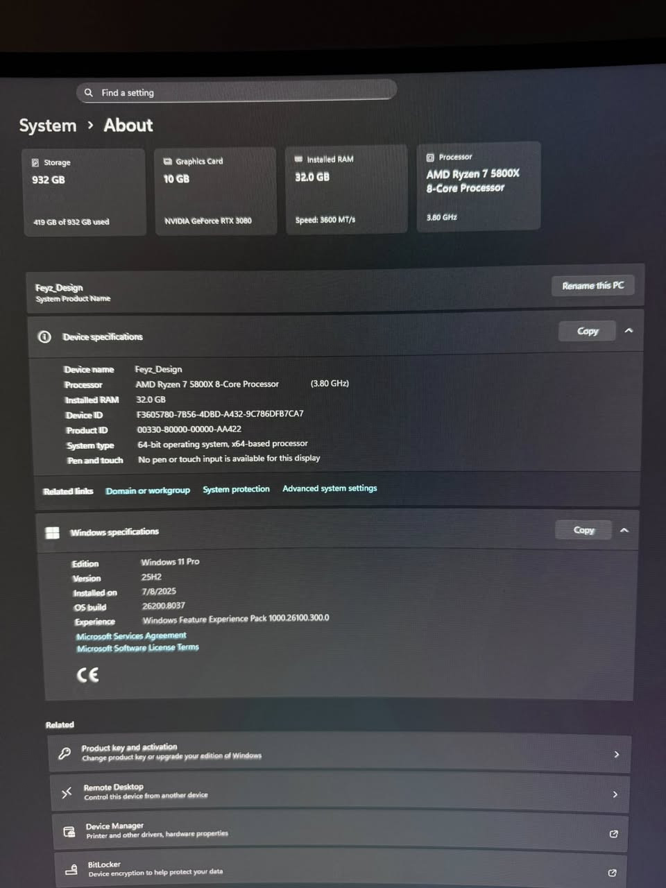 •
Motherboard: TUF Gaming X570 - Plus

CPU: AMD Ryzen 7 5800x 8 core
GPU: NVIDIA GeForce RTX 3080 10gb
RAM T-Force ( 2 x 16 ) 32gb DDR4 3600mhz

Samsung 1TB 980 NVMe m.2 ssd
Liquid Cooler: Deepcool LS720 SE Digital
Power Supply: ROG MAX RM1000W

Case: Coolmoon AOSOR Pro Full Tower

Price: 1,050$


**إذا كنت صاحب هذا الإعلان وتريد حذفه لأي سبب، رجاءا أرسل رسالة إلى الدعم الفني**