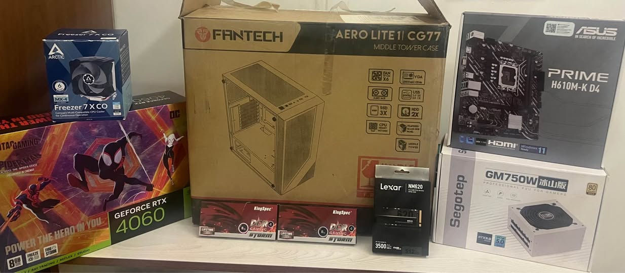 CPU: 12th Gen Intel(R) Core(TM) i5-12400F

GPU: NVIDIA GeForce RTX 4060 Zotac 8Gb VRAM 

Motherboard: ASUS PRIME H610M-K DDR4 

RAM: 16Gb DDR4 3200Mhz

Cooler: ARCTIC Freezer 7 xCO 

SSD: Lexer SSD NM620 512GB 
 
SSD SATA: KIngstome  P3  1TB 

Case: Fantech  AERO LITE1 CG&&  Middle Tower Case 5xfan

Powersupply:  Segotep GM 750 Watt Plus Gold PCle  5.0

کارتۆن و هەموو شتێکی ماوە زەمانی هەموو پارەچەکانه دەکەم کاری قورس  و یاریم پێکردووە زۆر نازدارە و بەقوەتە 

نرخ:750$ أربيل, العراق


**إذا كنت صاحب هذا الإعلان وتريد حذفه لأي سبب، رجاءا أرسل رسالة إلى الدعم الفني**