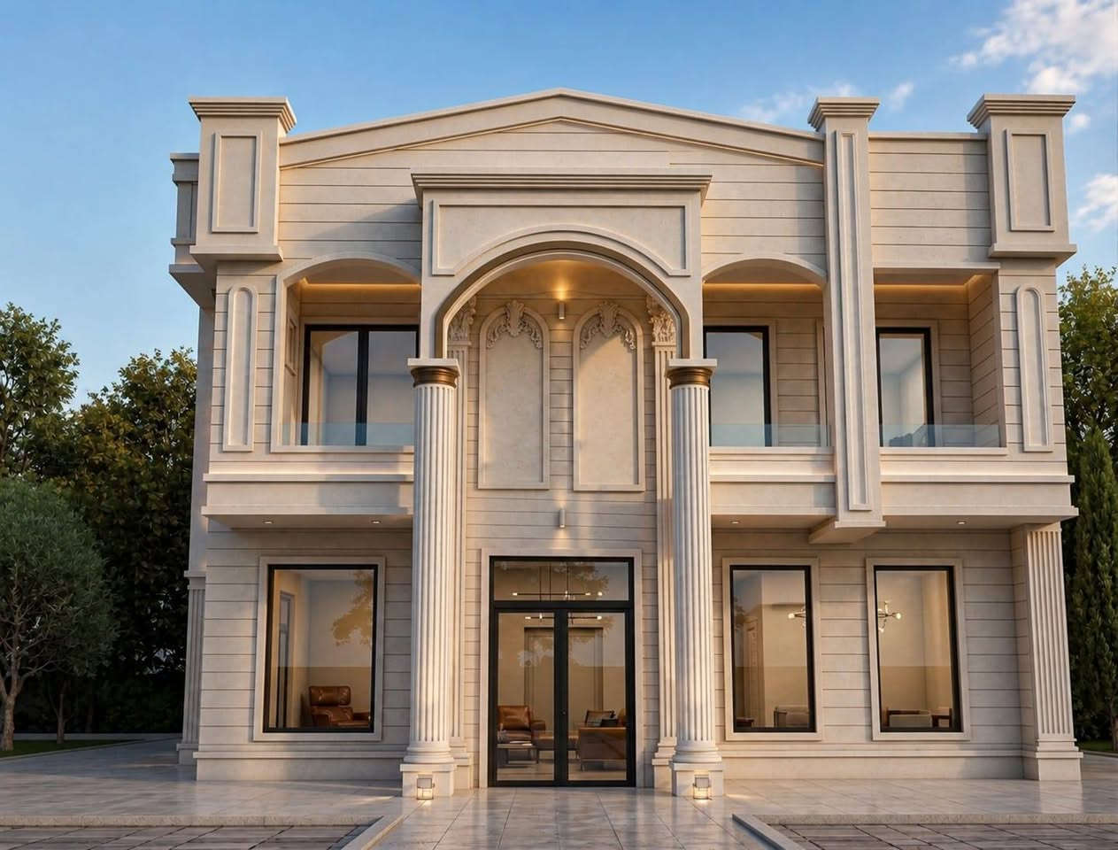 بعد الإشراف المستمر والعمل الدؤوب، نـُشارككم النتيجة النهائية لدار السيد (خميس محمود عناد - أبو عمر) المحترم.
​.... أبعاد المنزل: 13.85م × 17.70م
..... الطراز المعماري: نيو كلاسيك (Neoclassical) ساحر يدمج بين عراقة الأعمدة  والزخارف الطولية، مع لمسات عصرية عبر الواجهات الزجاجية الواسعة والإضاءة الجدارية المخفية التي تبرز جمالية الحجر.
​....... التوزيع الداخلي الذكي الموزع على طابقين:
​الطابق الأرضي: استقبال فخم بمدخل مستقل، صالة جلوس واسعة يتوسطها سلّم دائري حلزوني يضفي لمسة ملكية، مطبخ متكامل بنظام (حار/بارد)، وغرف نوم مريحة مع الخدمات.
​الطابق الأول: صالة إضافية، غرف نوم واسعة ملحقة بشرفات (بالكونات) ذات إطلالة مفتوحة، بالإضافة إلى مخزن وتراس خارجي كبير.
... ​الاهتمام بالتفاصيل واستغلال المساحات هو سر تميزنا.
للتواصل والاستفسار (واتساب / اتصال):
📞 ***********. 
​#تصميم_معماري #نيو_كلاسيك #تجهيز_وتنفيذ #مخططات_هندسية #واجهات_حجر #مخططات 
#المتابعين
