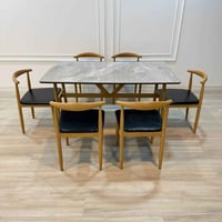 ميز طعام • ٦ كراسي • رخام مزجج