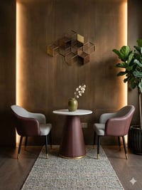 طاولة رخام • ٢ كرسي جلد • قطر ٦٠ سم