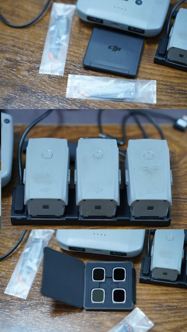 ملحقات و اكسسوارات 
درون DJI Air 2s 
فقط ملحقاتها عندي الدرون ضاعت مني 
ملحقات DJI الأصلية 

جوستك 
بطاريات عدد 3--بلاص 52 دقيقه
فلاتر اصلي
مراوح احتياط5 
حامي كمبل
عب شحن بطاريات
قاعدة شحن بطارية عدد 1
دفاتره ولوكات كامله وياه
أسلاك توصيل متعدده لربط اي جهاز(ايفون ،أندرويد،تايبسي ، لايتننك )مع الجوستك 
حقيبة الدرون الخاصة 
للتواصل على الرقم : ***********
